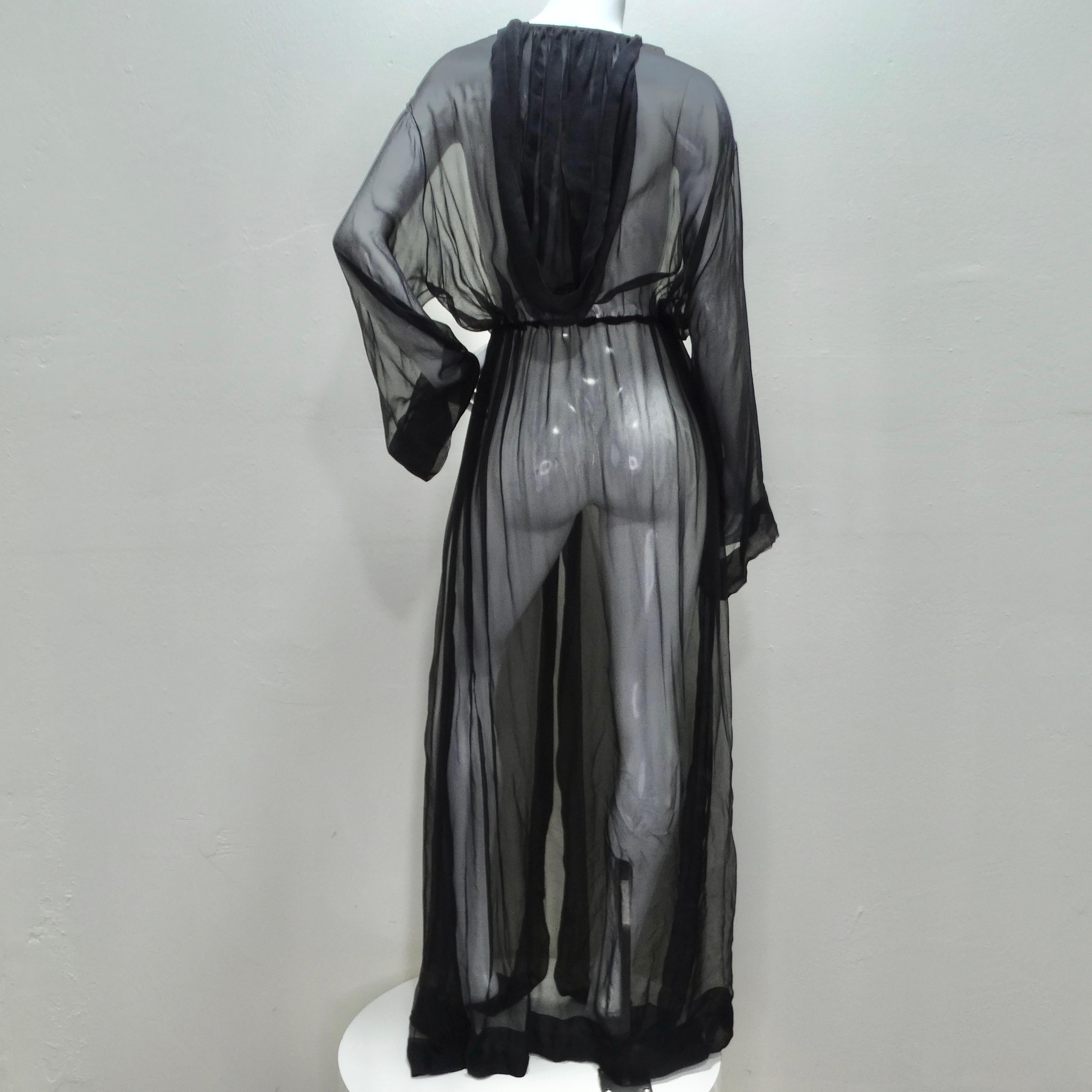 1980s Sheer Silk Hooded Robe For Sale 2