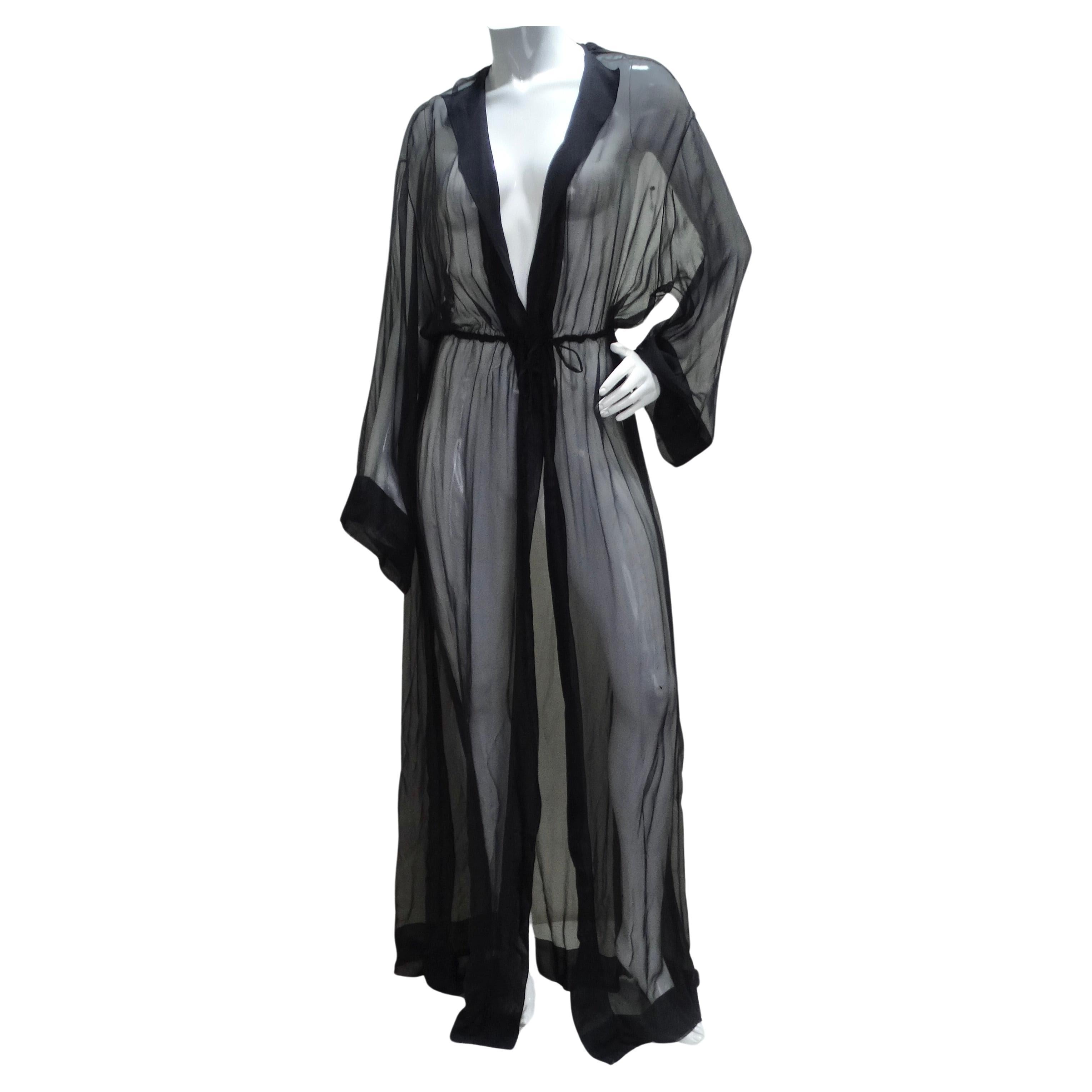 1980s Sheer Silk Hooded Robe For Sale