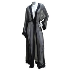 Retro 1980s Sheer Silk Hooded Robe