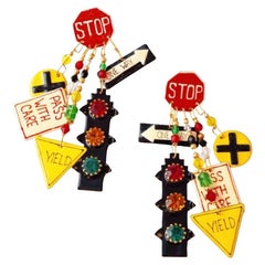 1980s "Signals" Enameled Statement Dangle Earrings By Lunch at the Ritz