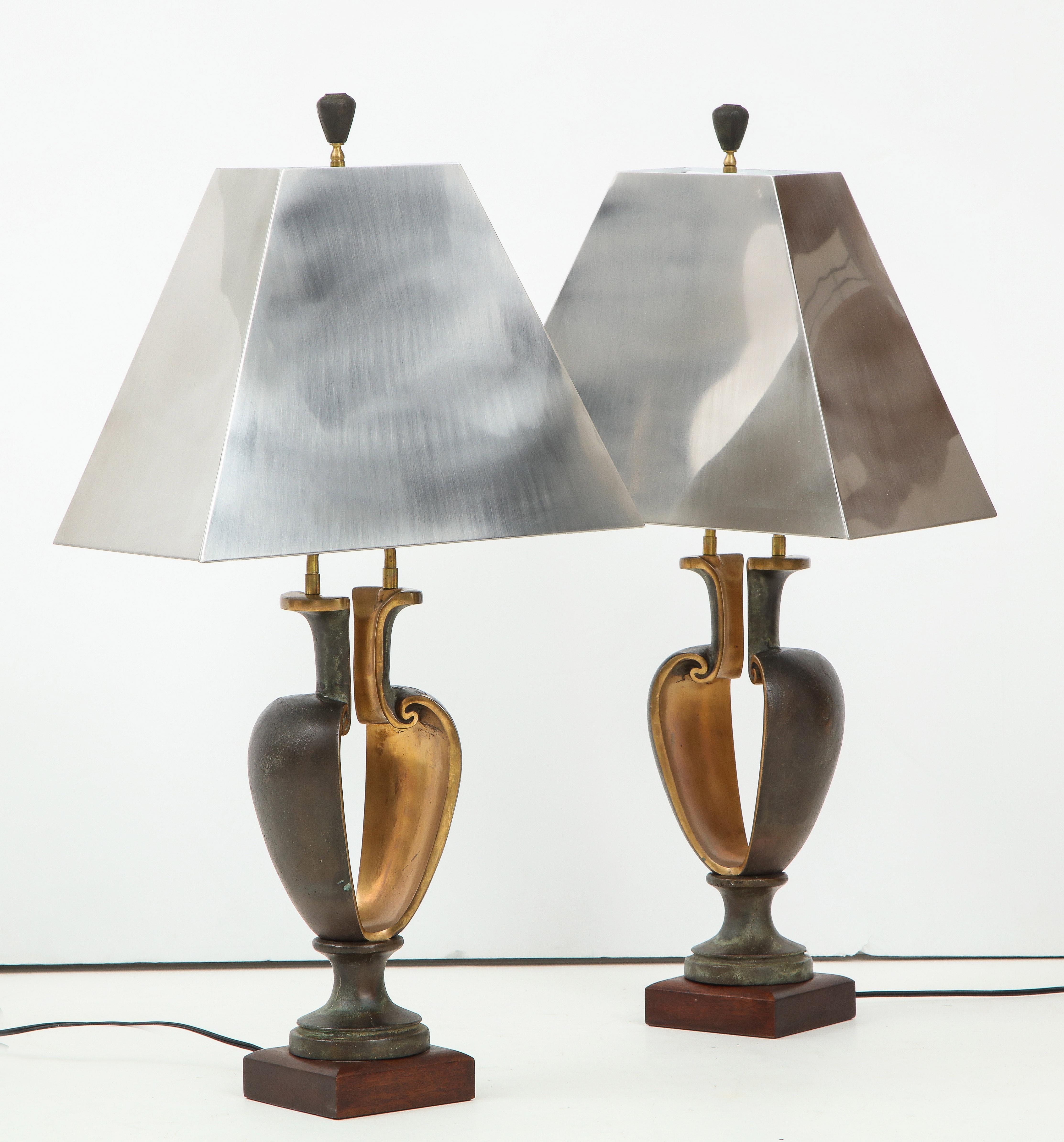 1980s Signed Brutalist Bronze Table Lamps For Sale 2