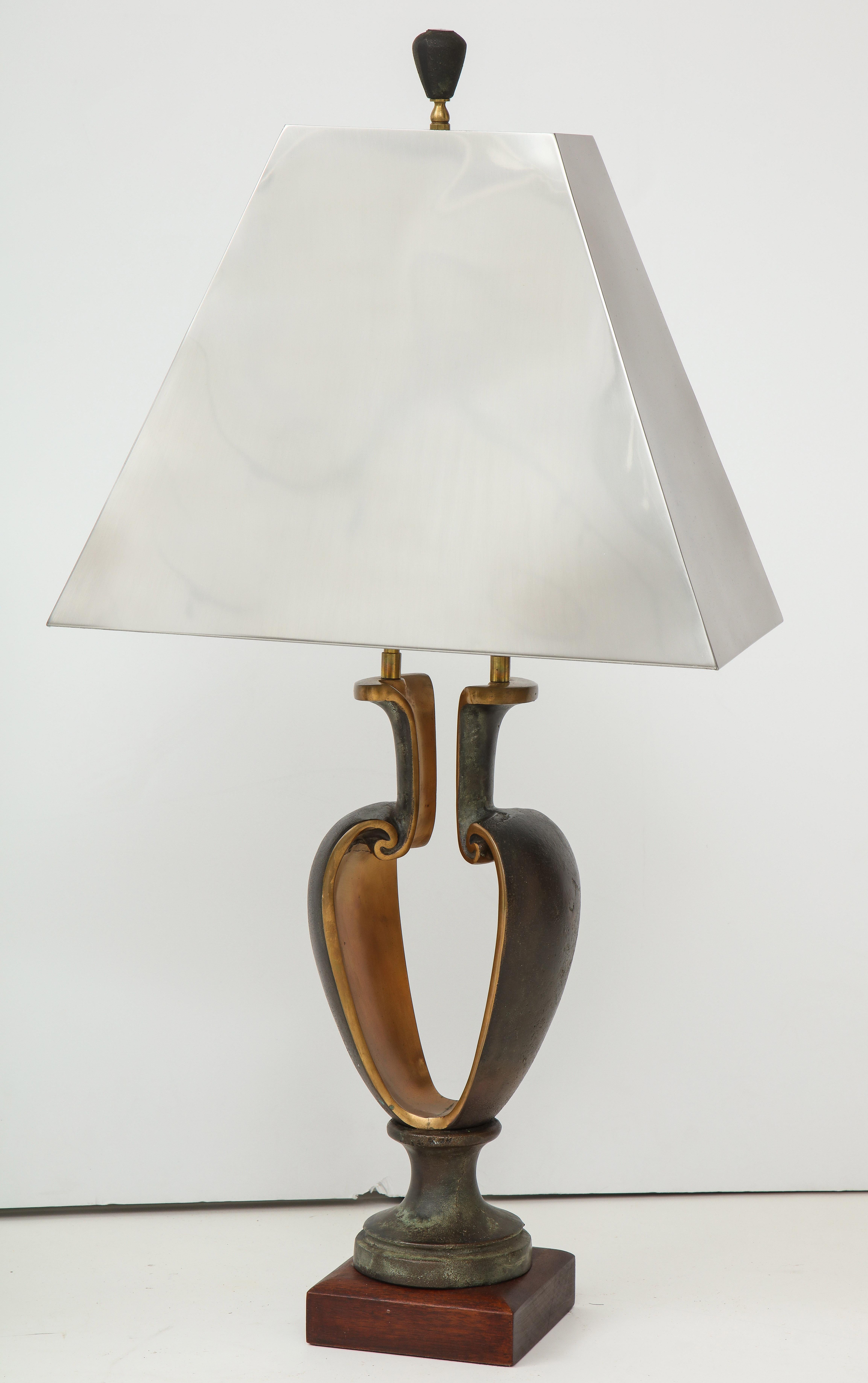 1980s Signed Brutalist Bronze Table Lamps For Sale 3