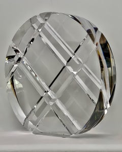 1980s Signed Lucite Geometric Round Sculpture by Walter Prosper