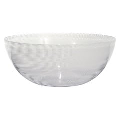 Bol en verre de Murano signé Venini Mezza Filigrana blanc des années 1980