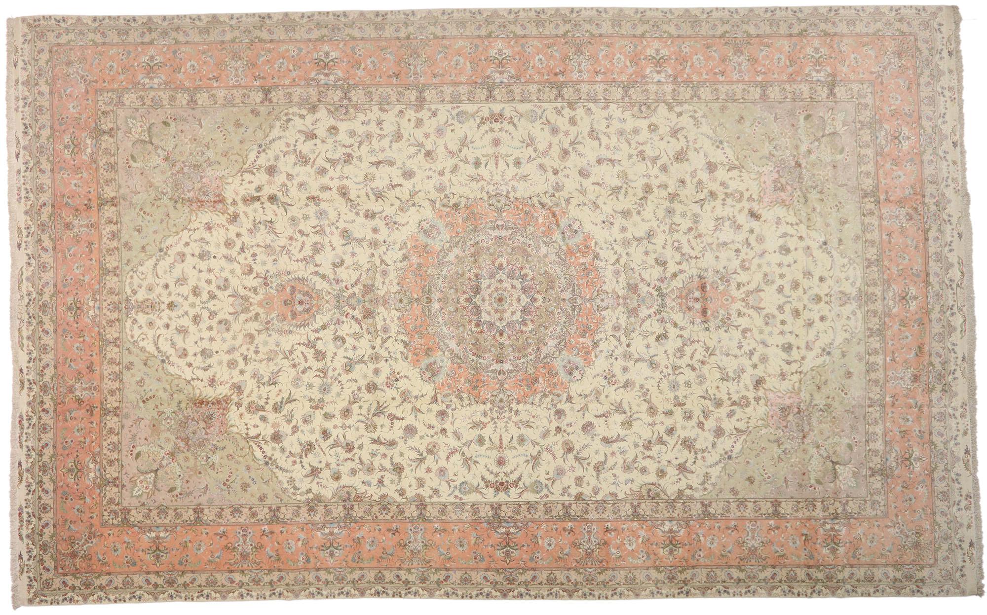 Tappeto persiano d'epoca Shirfar Tabriz Palatial in lana e seta, firmato negli anni '80 in vendita 3