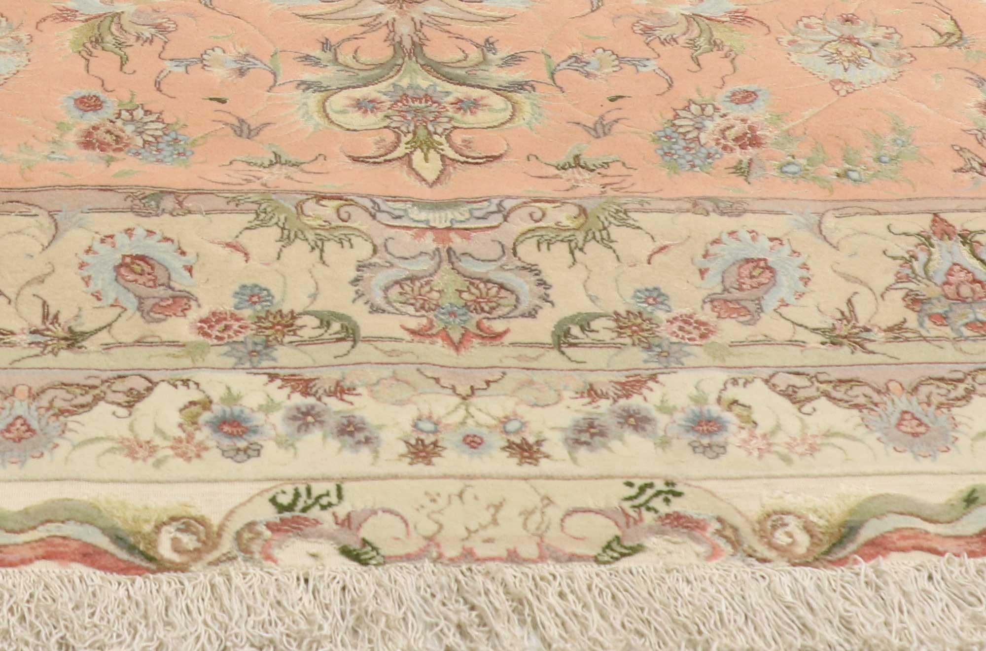 Annodato a mano Tappeto persiano d'epoca Shirfar Tabriz Palatial in lana e seta, firmato negli anni '80 in vendita
