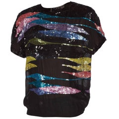 1980S Silk Circa Vintage Sequined Chiffon Top