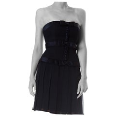 Vintage 1980S  Silk Fully Boned Strapless Pleated Bow Dress