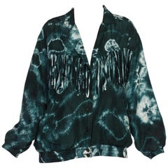 Vintage 1980's Silk Tie Dye Bomber Jacket With Fringe