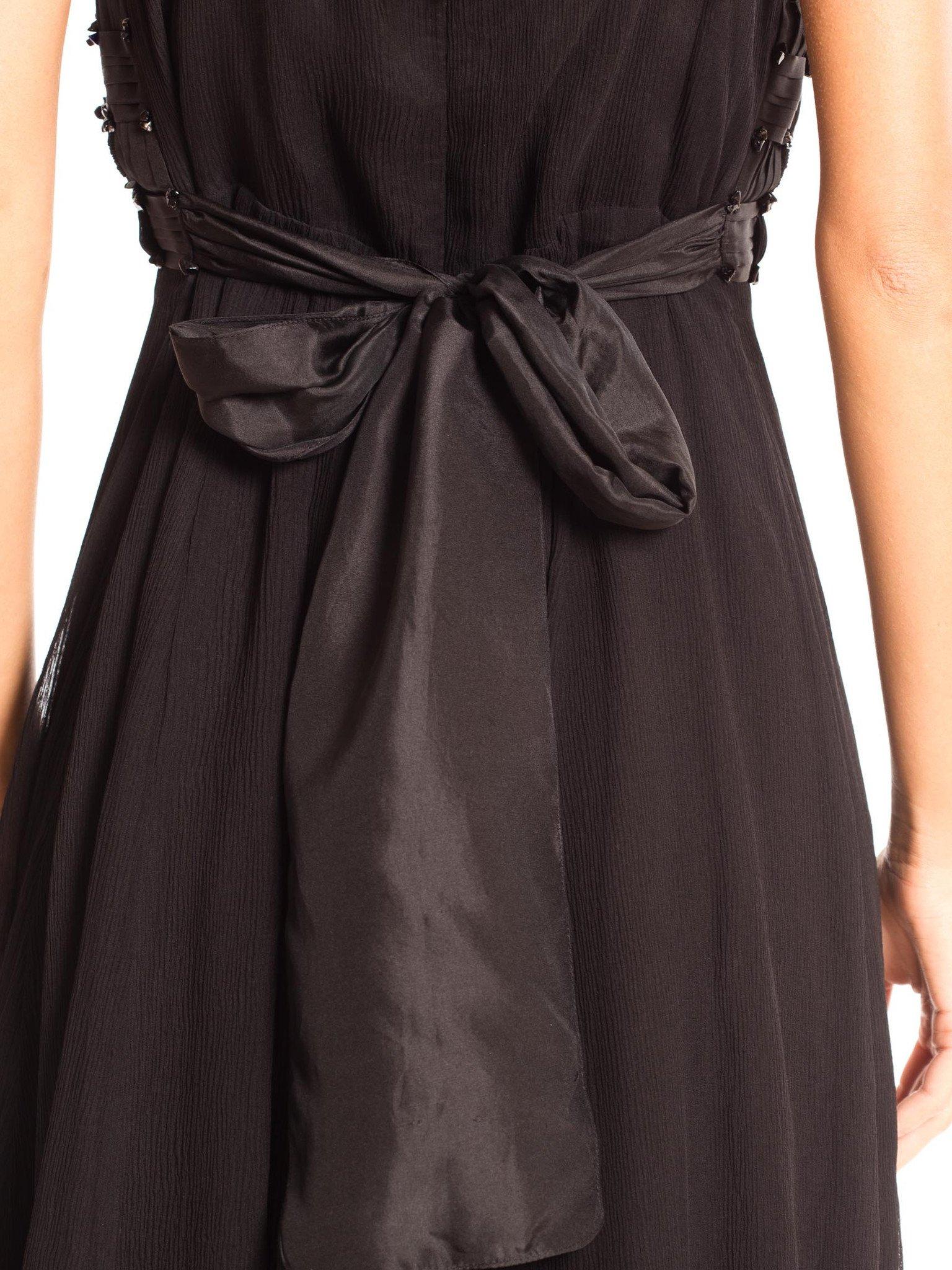 1980'S Black Silk Mousseline & Satin Basket-Weave Bodice Cocktail Dress With On For Sale 5