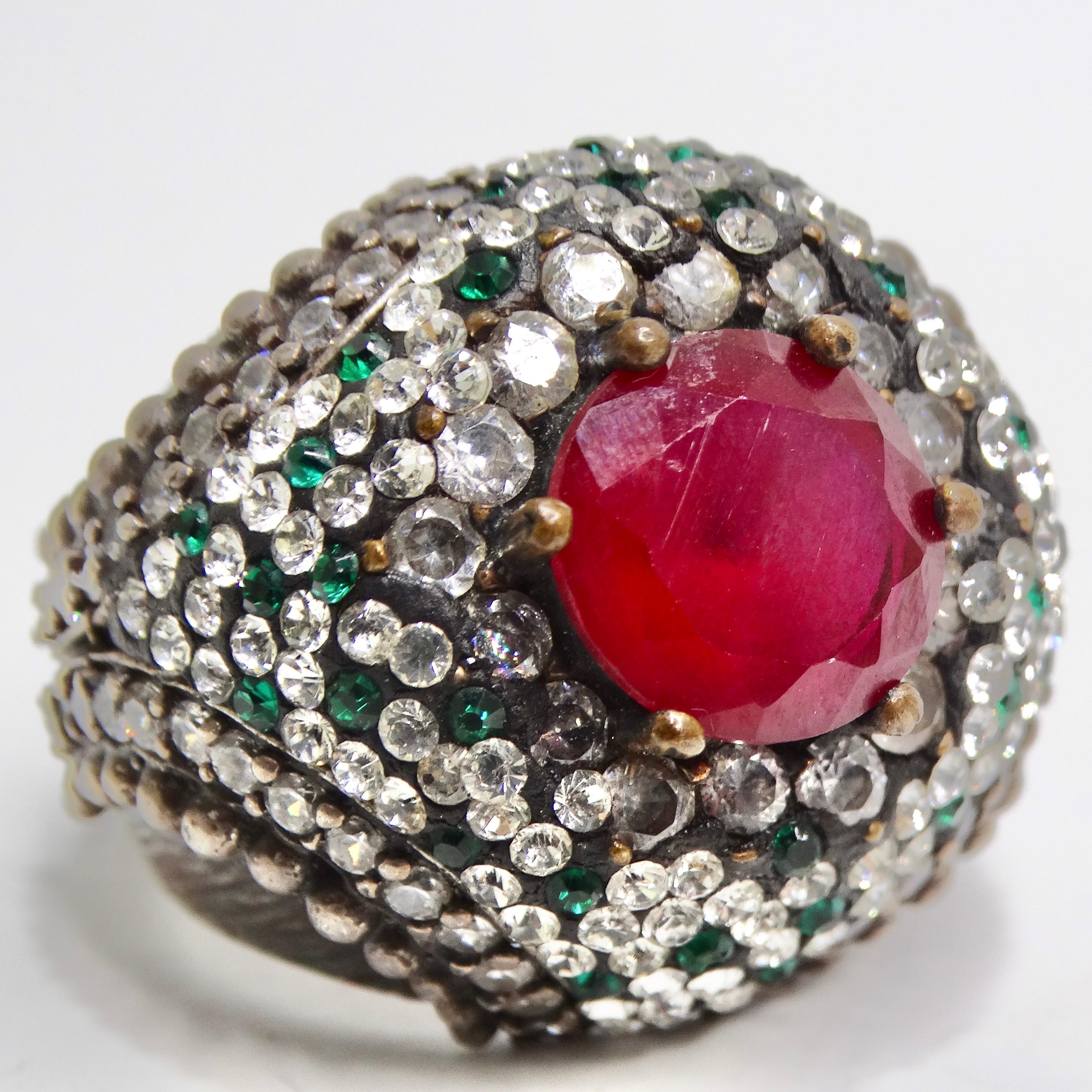 1980s Silver 925 Synthetic Ruby Ring In Good Condition For Sale In Scottsdale, AZ