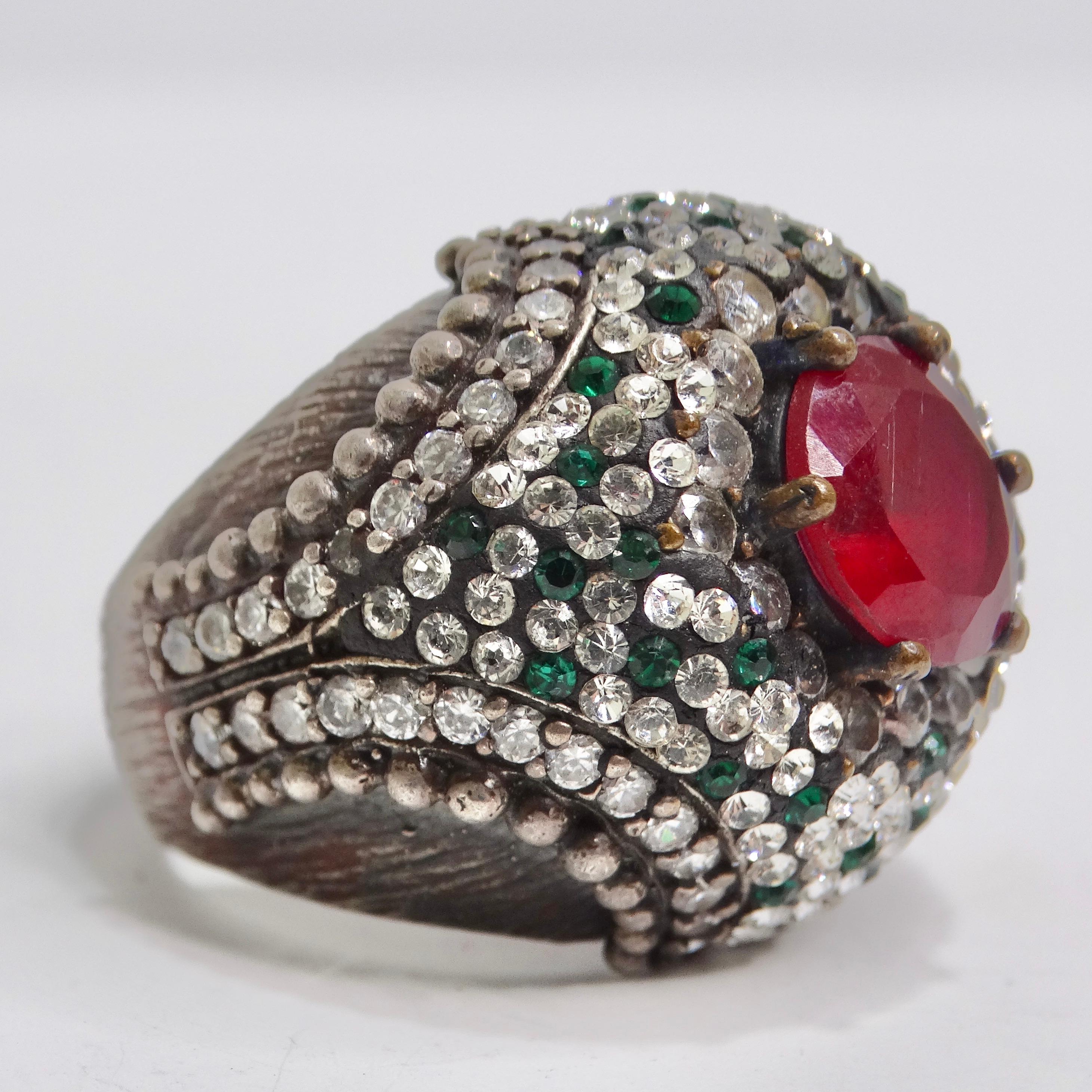 Women's or Men's 1980s Silver 925 Synthetic Ruby Ring For Sale