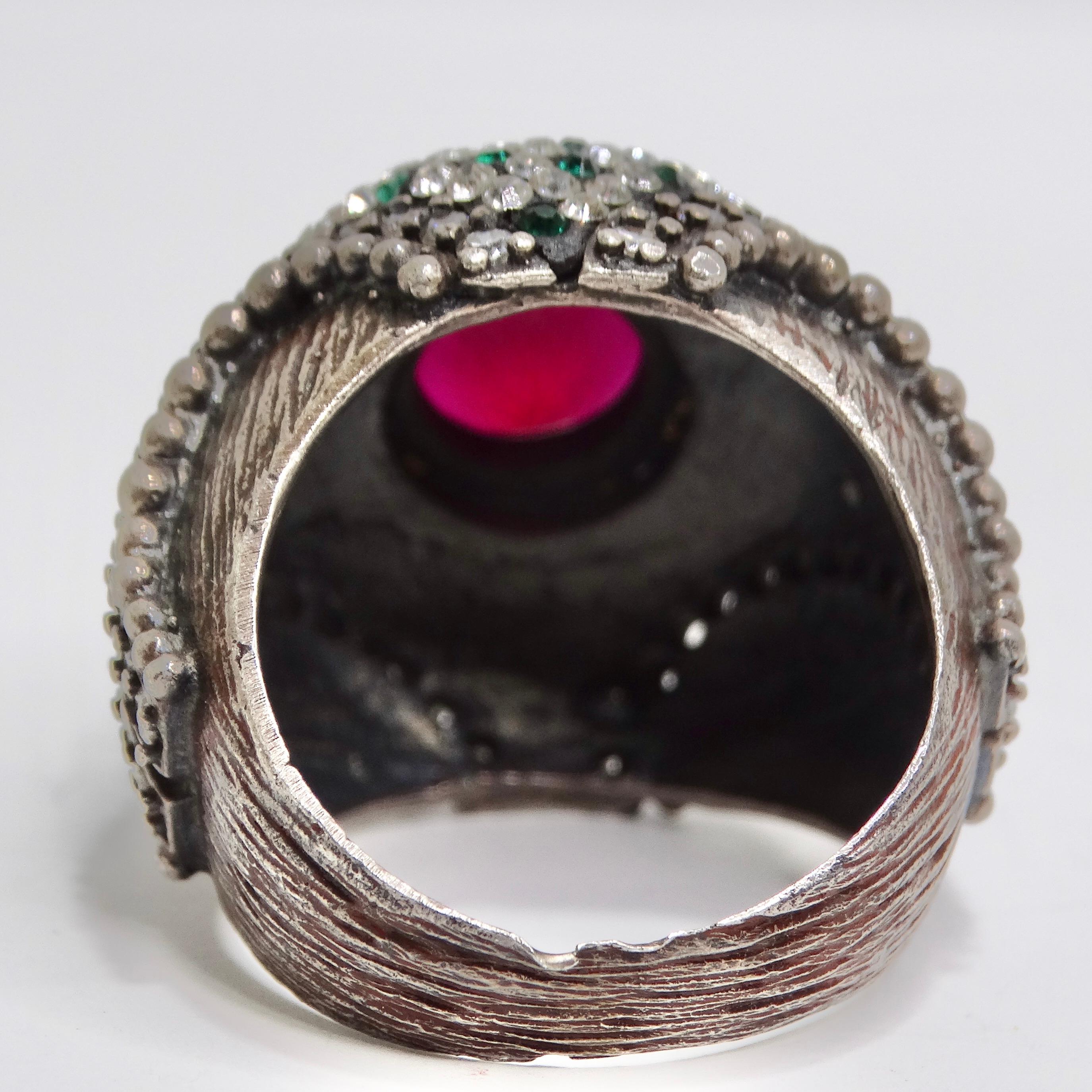 1980s Silver 925 Synthetic Ruby Ring For Sale 2