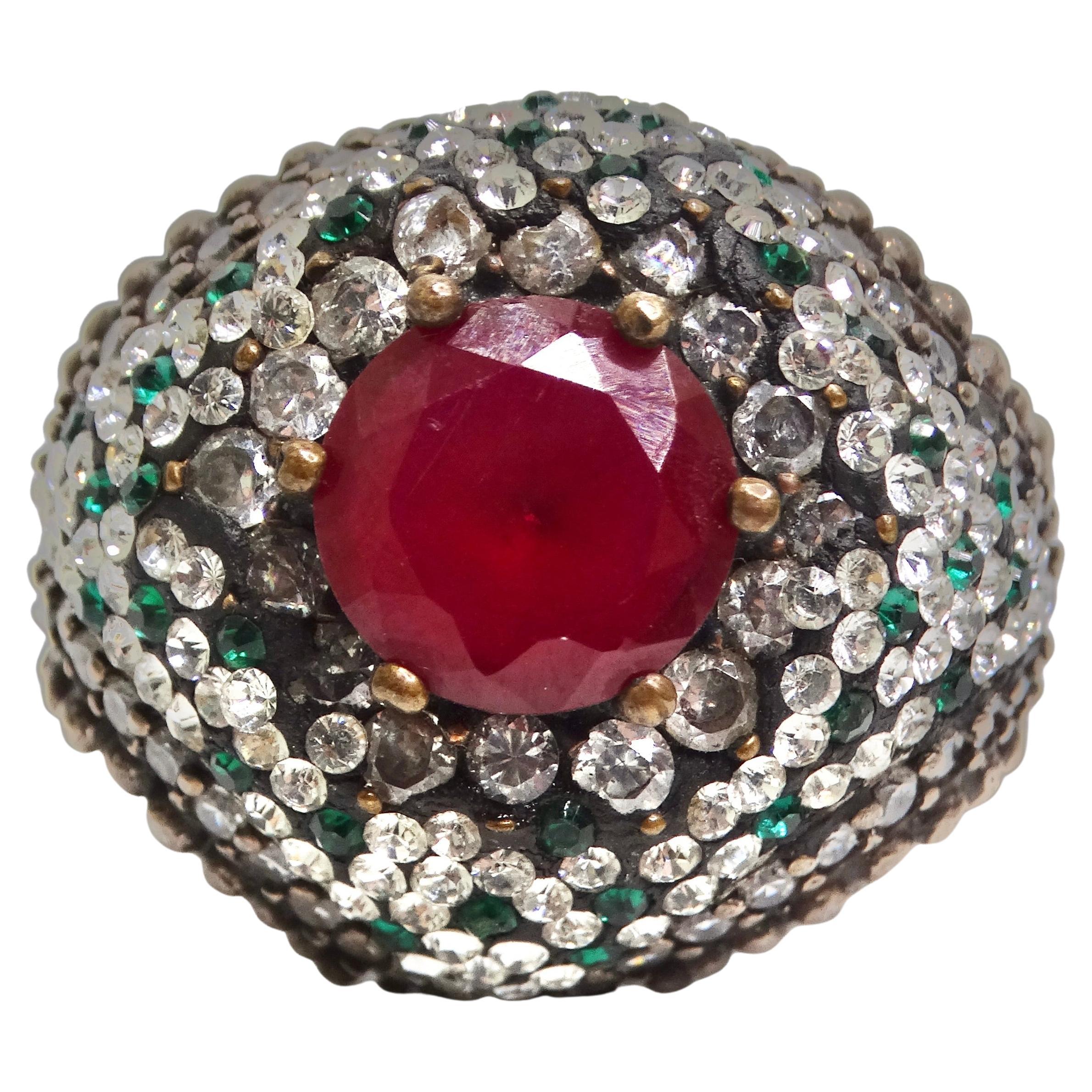 1980s Silver 925 Synthetic Ruby Ring For Sale