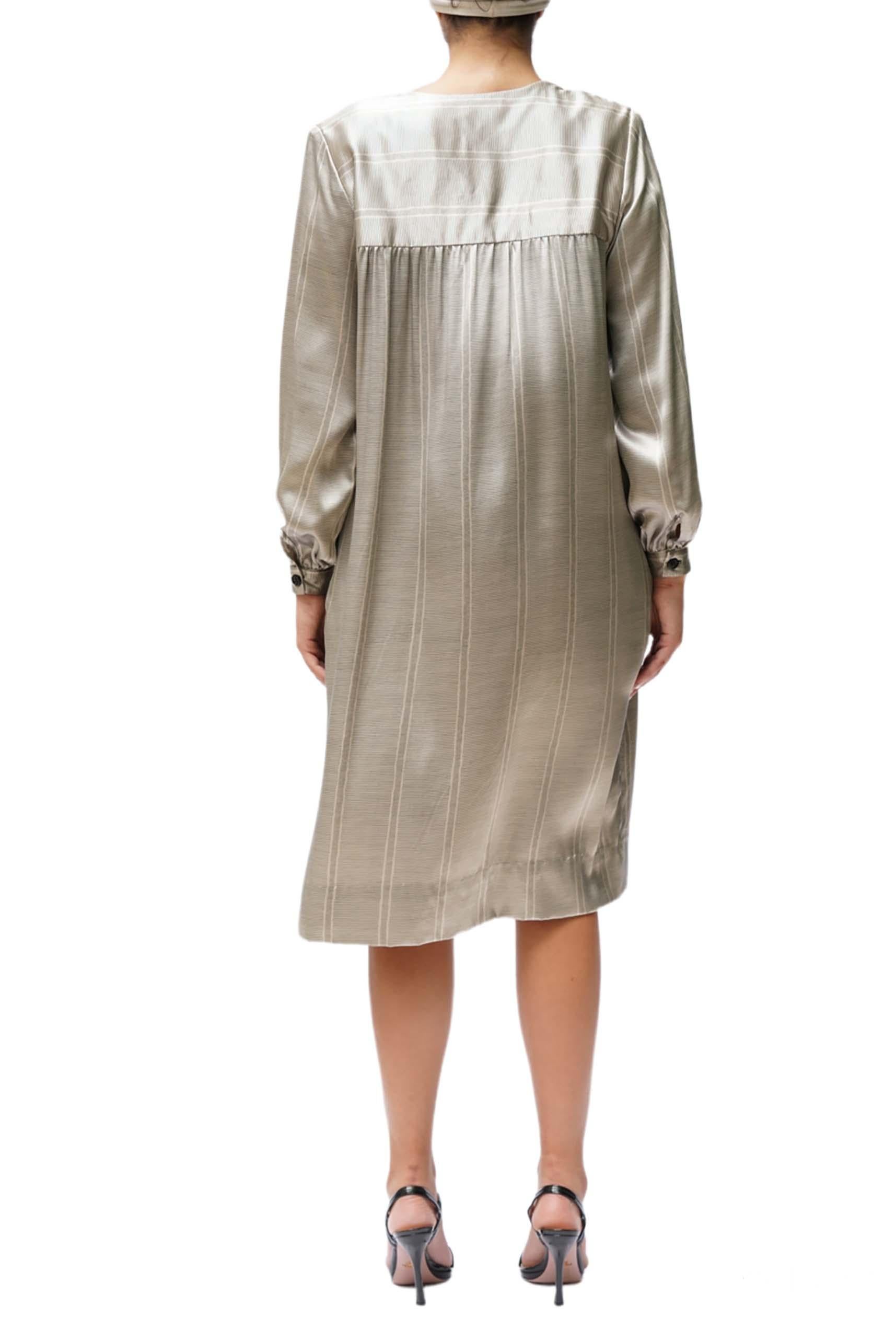 1980s Silver & Black Silk Striped Dress  For Sale 1
