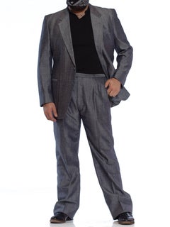 1980'S Silver Blue Silk Blend Sharkskin Men's 60S Style Pant Suit