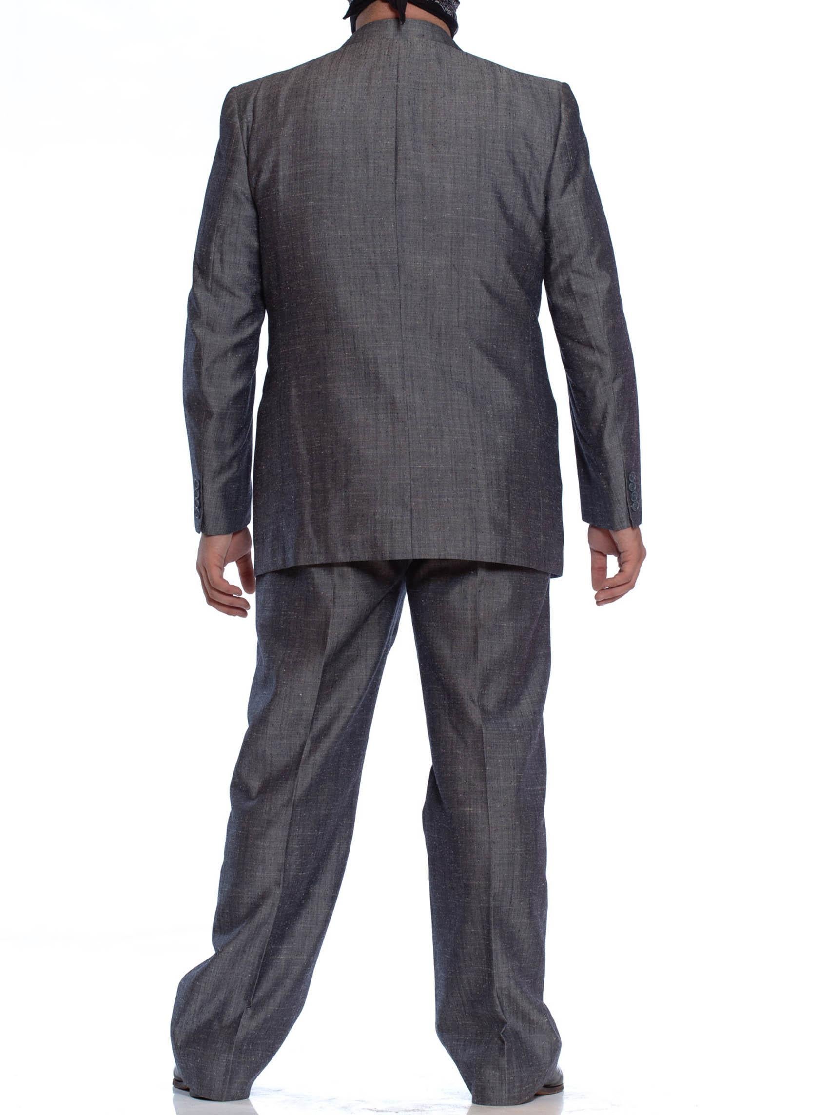 Black 1980'S Silver Blue Silk Blend Sharkskin Men's 60S Style Pant Suit For Sale
