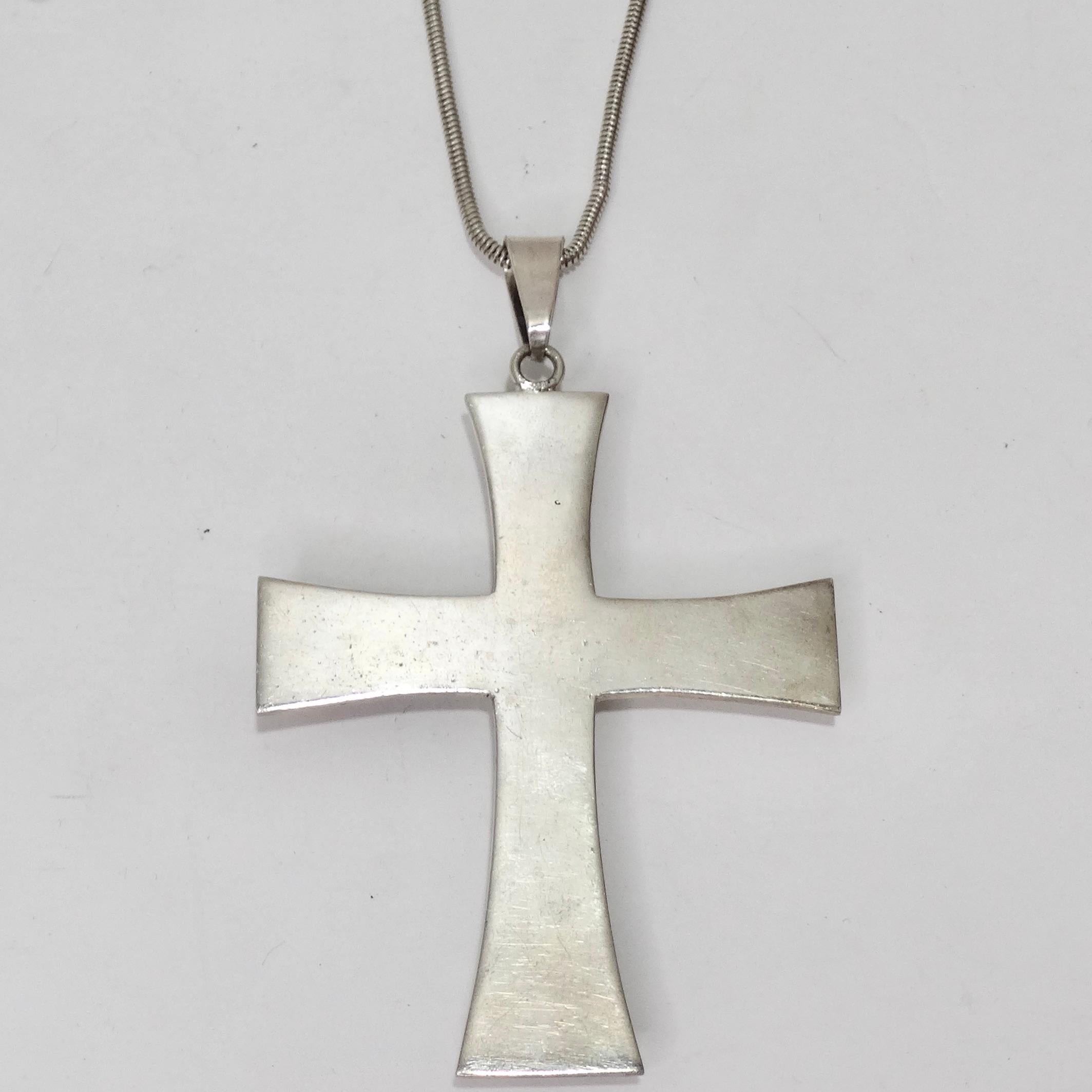1980s Silver Cross Multi Stone Necklace For Sale 1