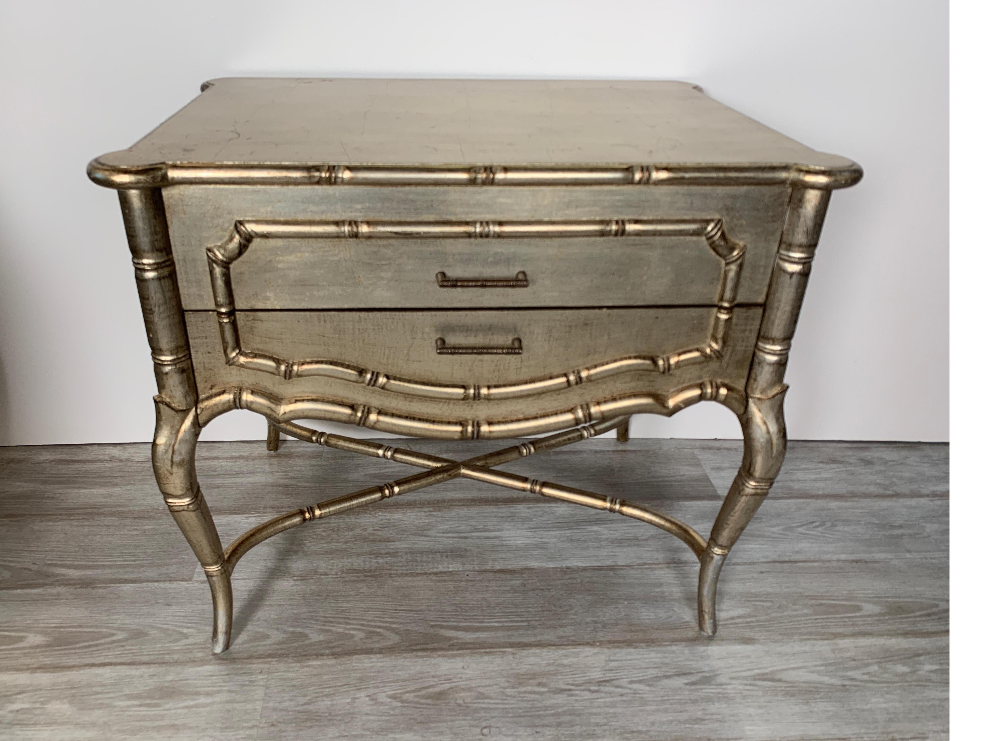 American 1980s Silver Gilt Wood Faux Bamboo Style Custom Made Side / End Tables