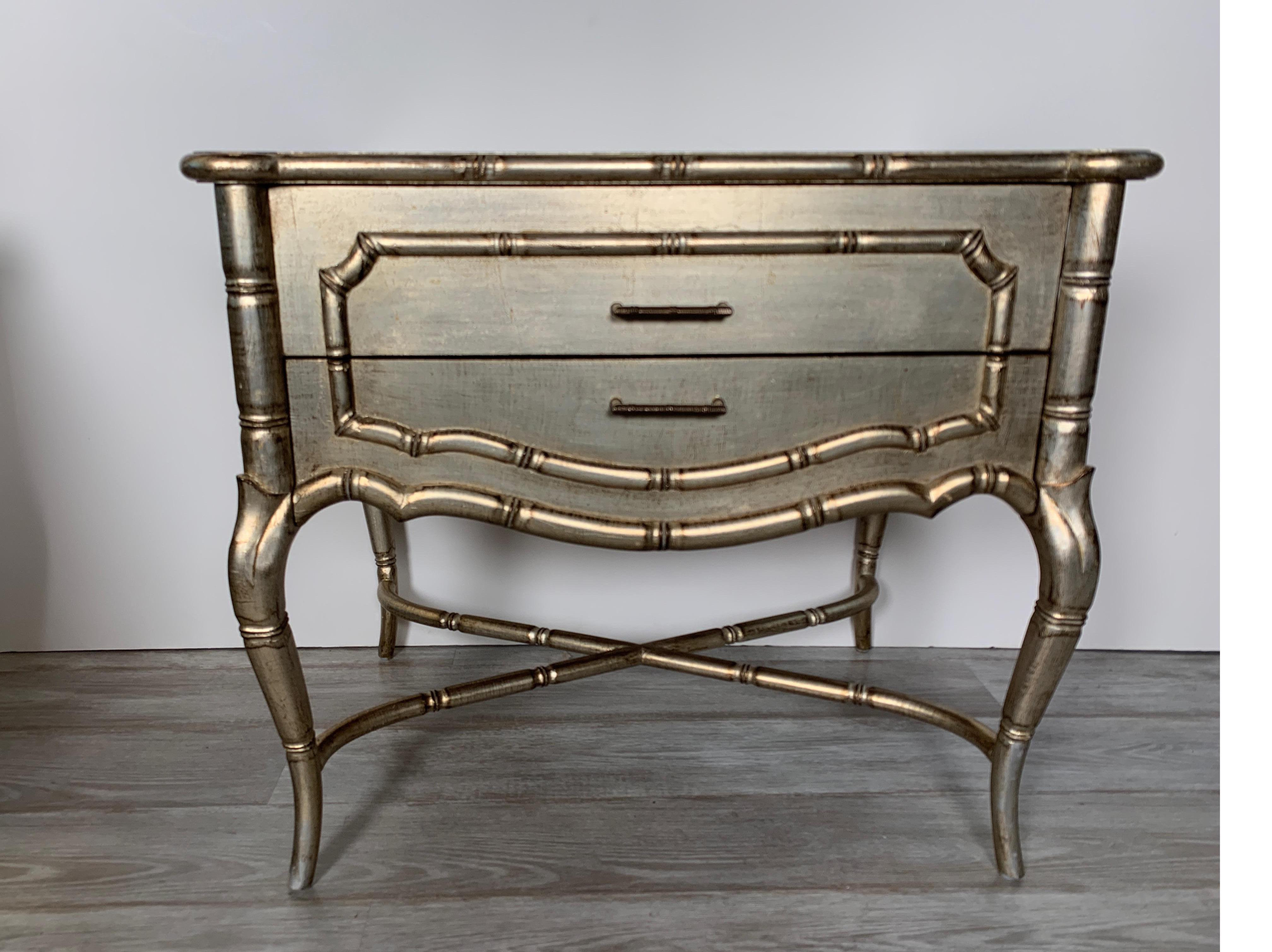 1980s Silver Gilt Wood Faux Bamboo Style Custom Made Side / End Tables In Good Condition In Lambertville, NJ