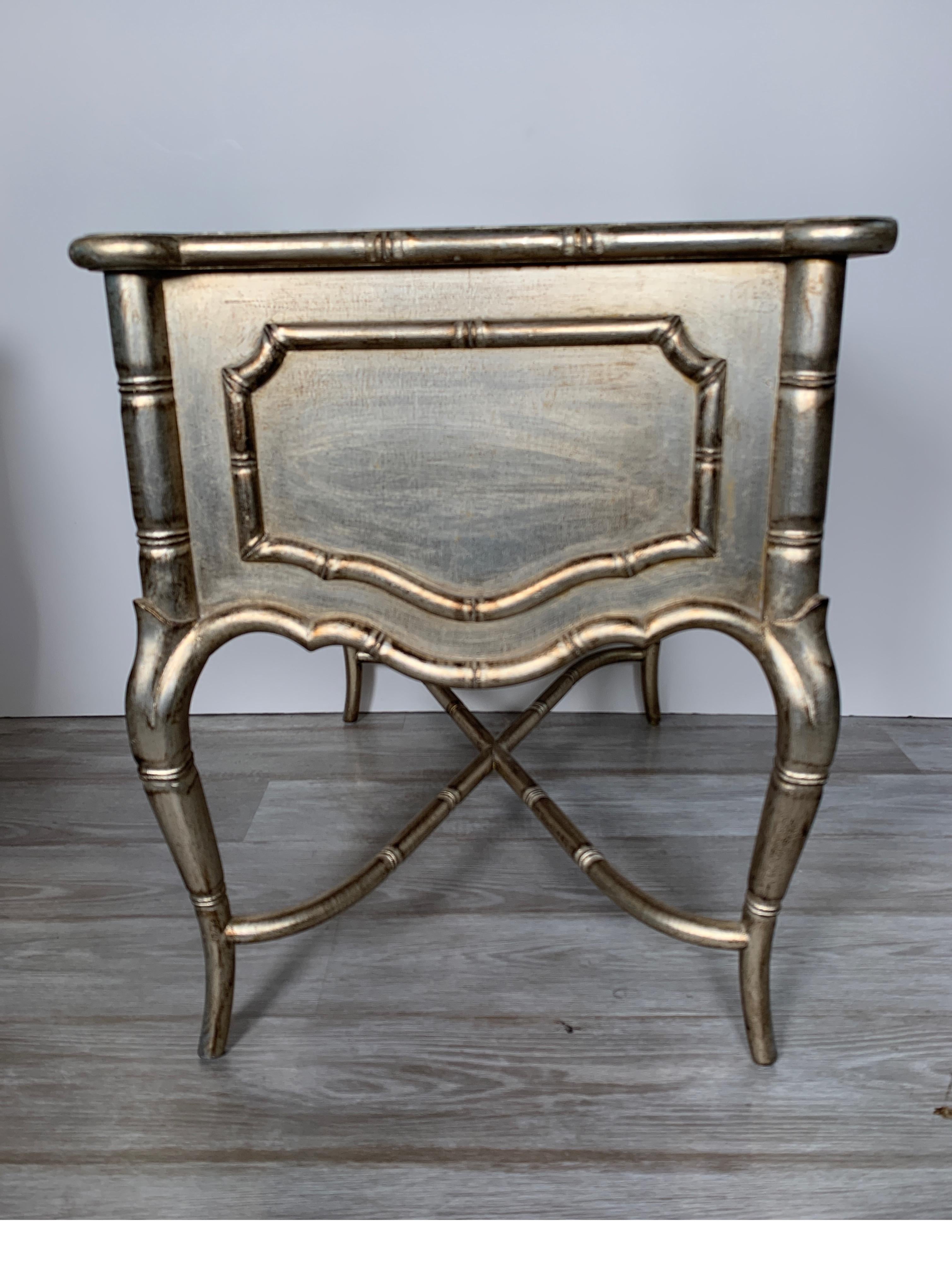 Silver Leaf 1980s Silver Gilt Wood Faux Bamboo Style Custom Made Side / End Tables