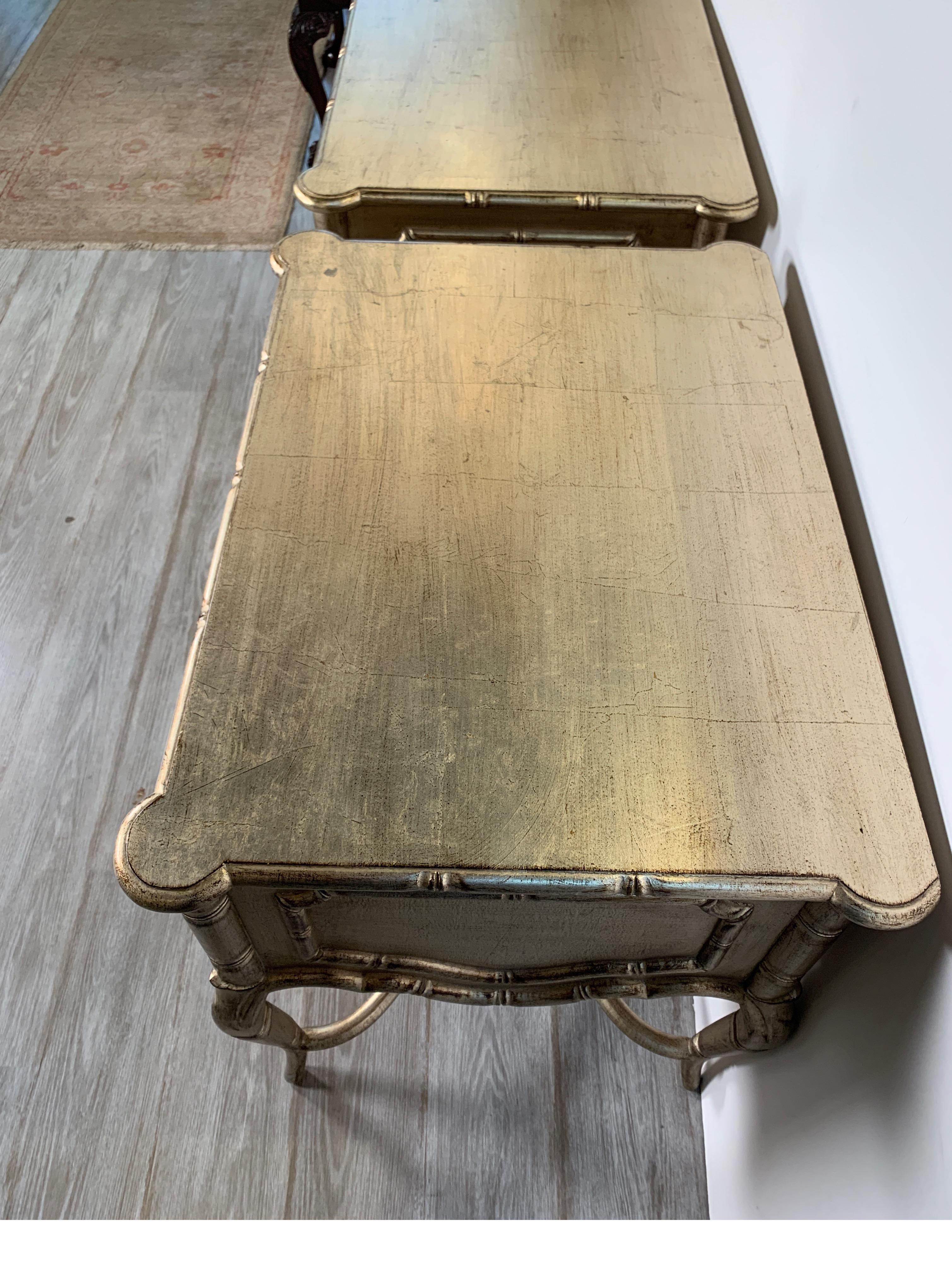 1980s Silver Gilt Wood Faux Bamboo Style Custom Made Side / End Tables 2