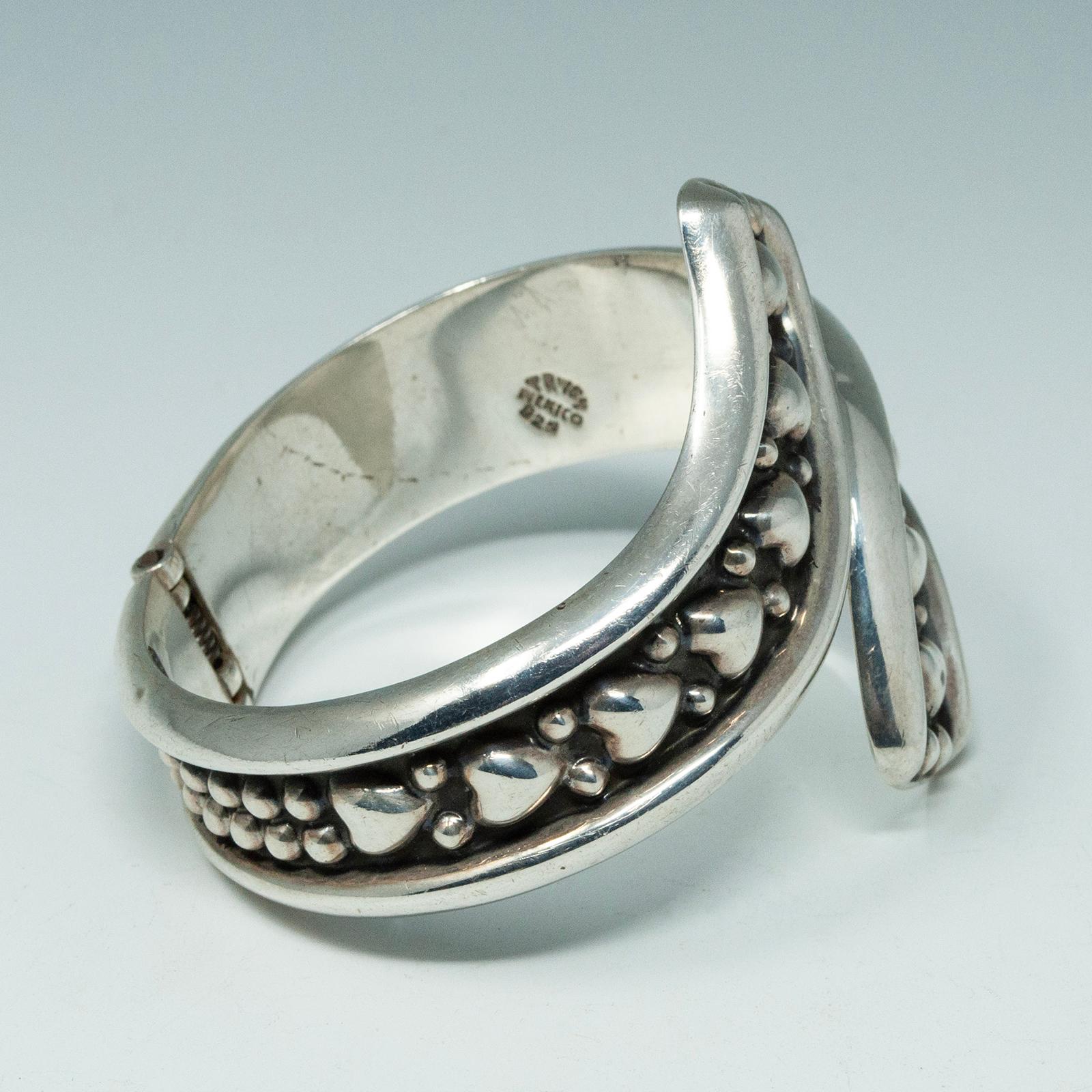 Artisan 1980s Silver Heart Clamper Bracelet, Taxco, Mexico For Sale