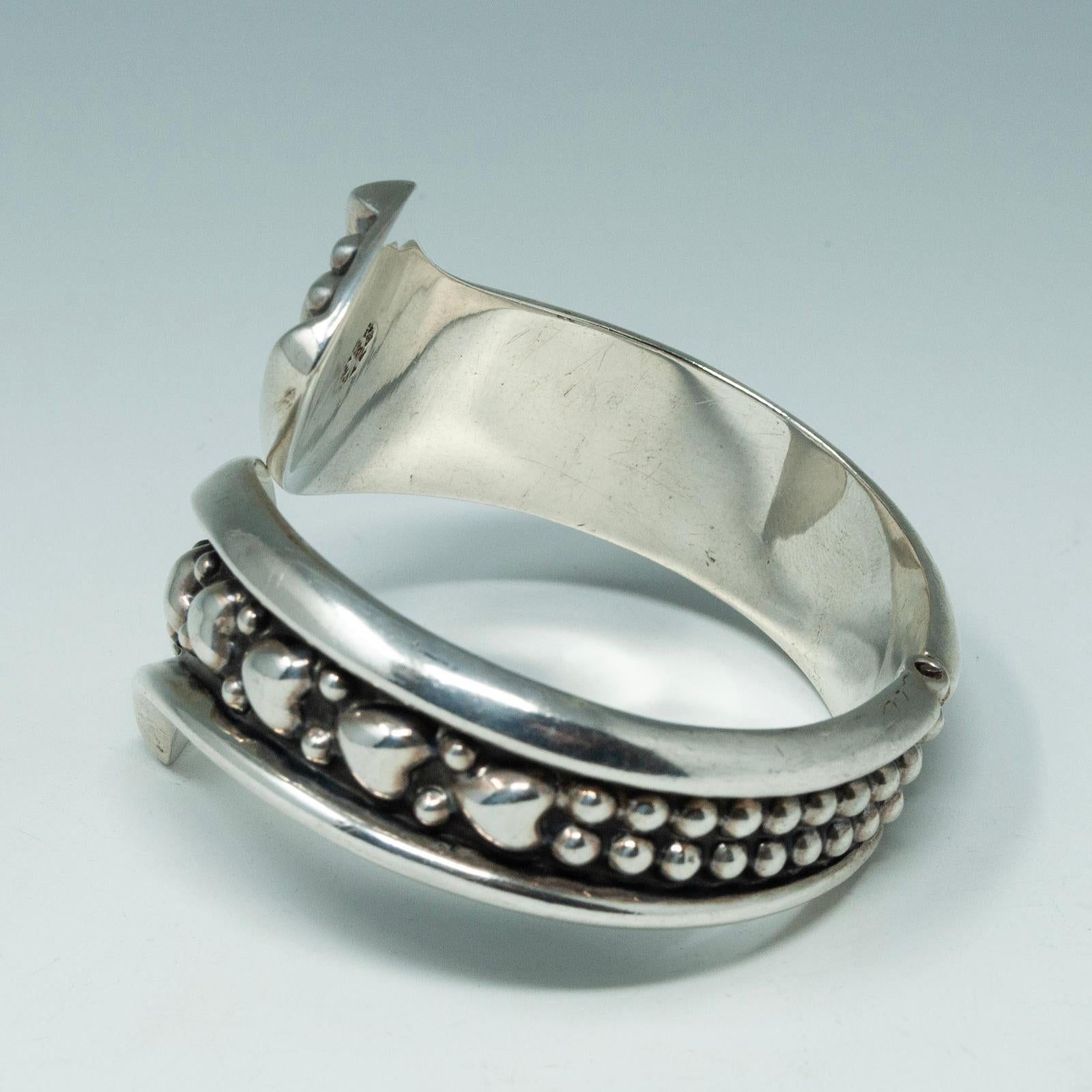 Women's 1980s Silver Heart Clamper Bracelet, Taxco, Mexico For Sale