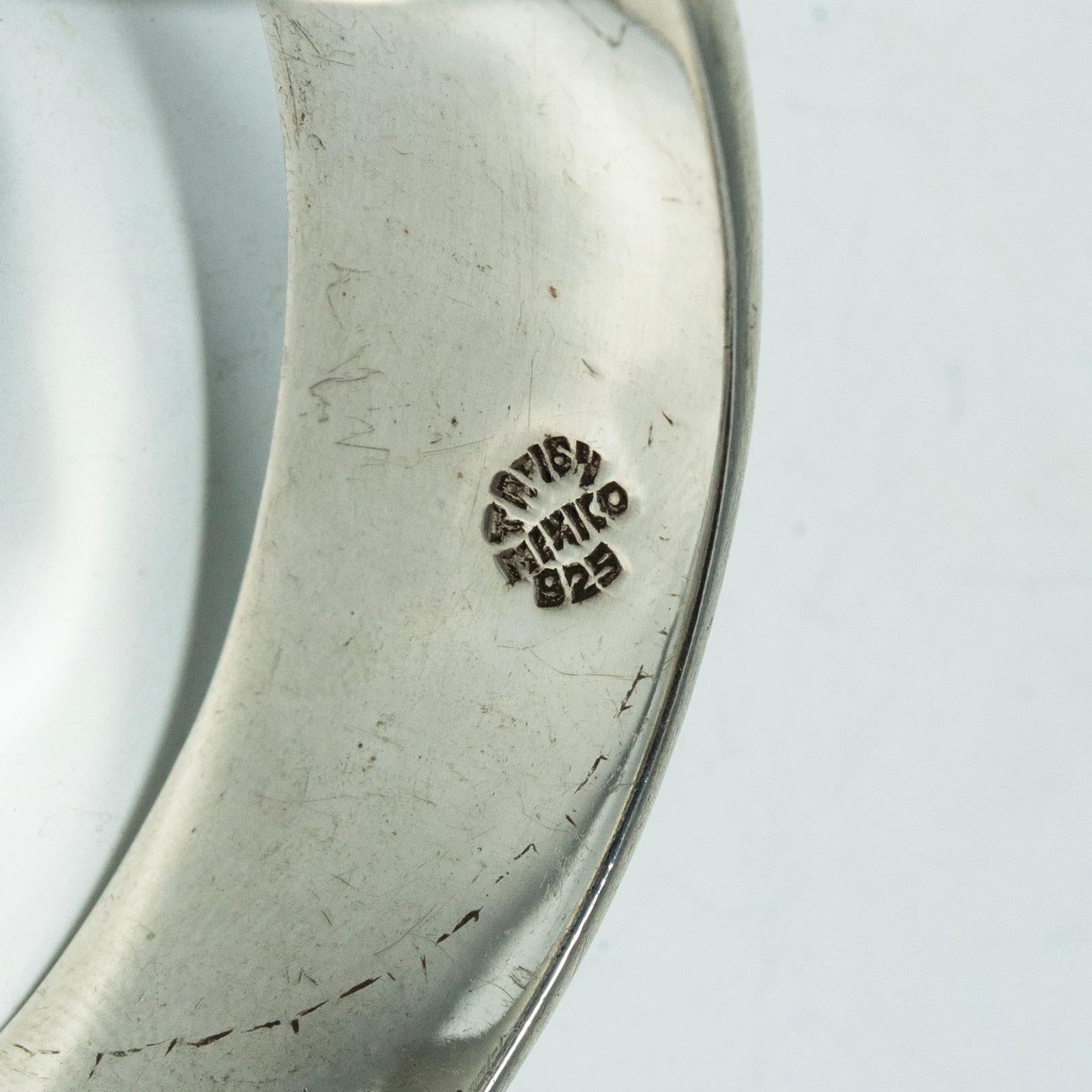 1980s Silver Heart Clamper Bracelet, Taxco, Mexico For Sale 1