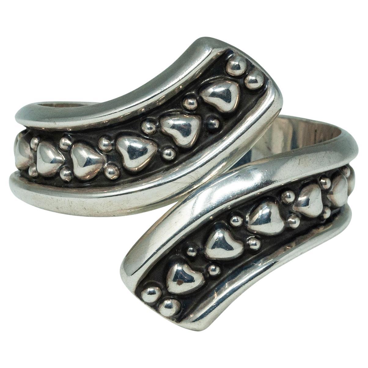 1980s Silver Heart Clamper Bracelet, Taxco, Mexico For Sale