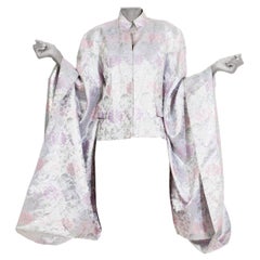 1980S Silver Metallic Silk  Kimono Oversizes Sleeves