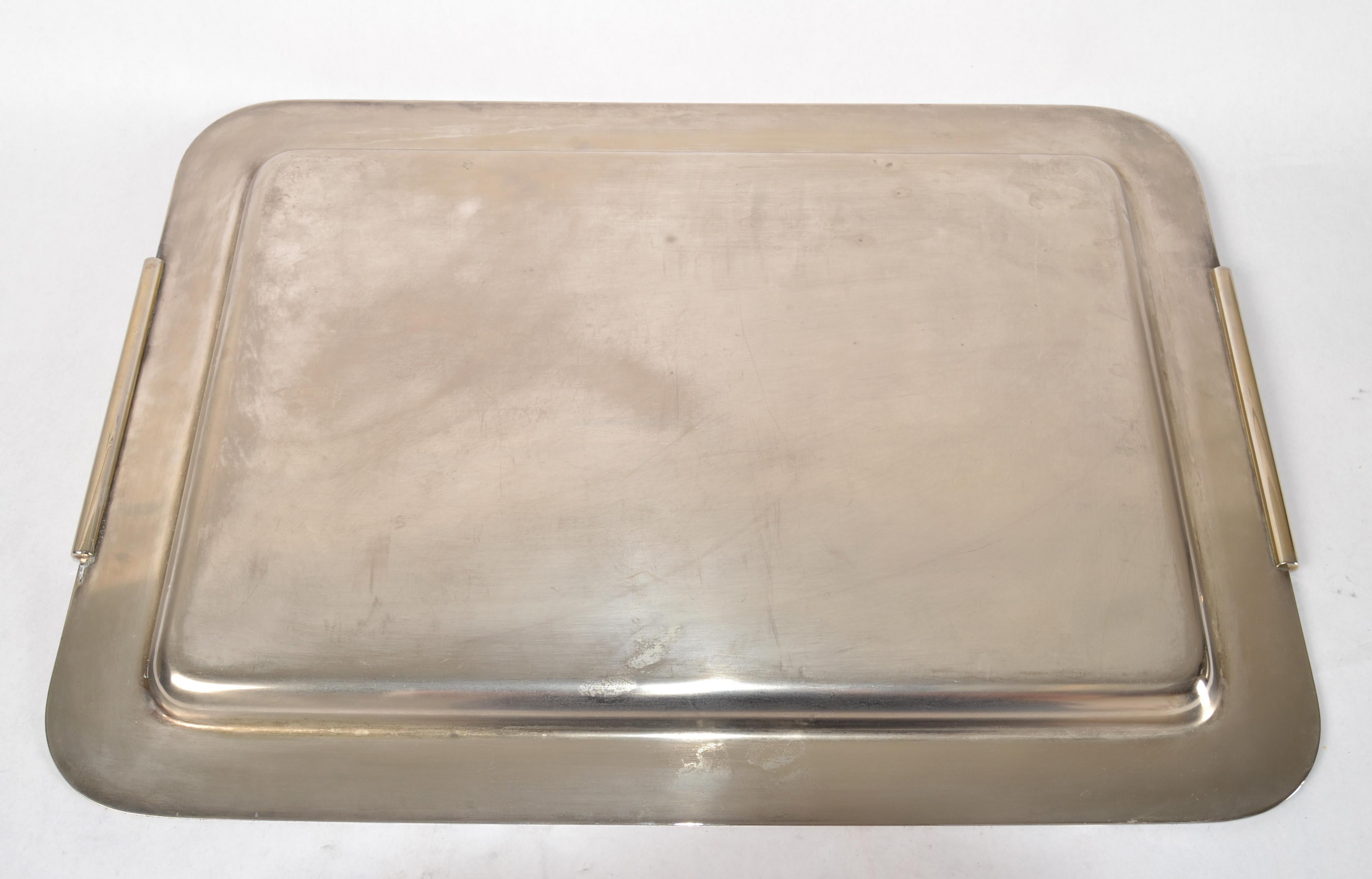 1980s Silver Plated Art Deco Style Platter Sering Tray by LASLO for Towle Italy For Sale 5