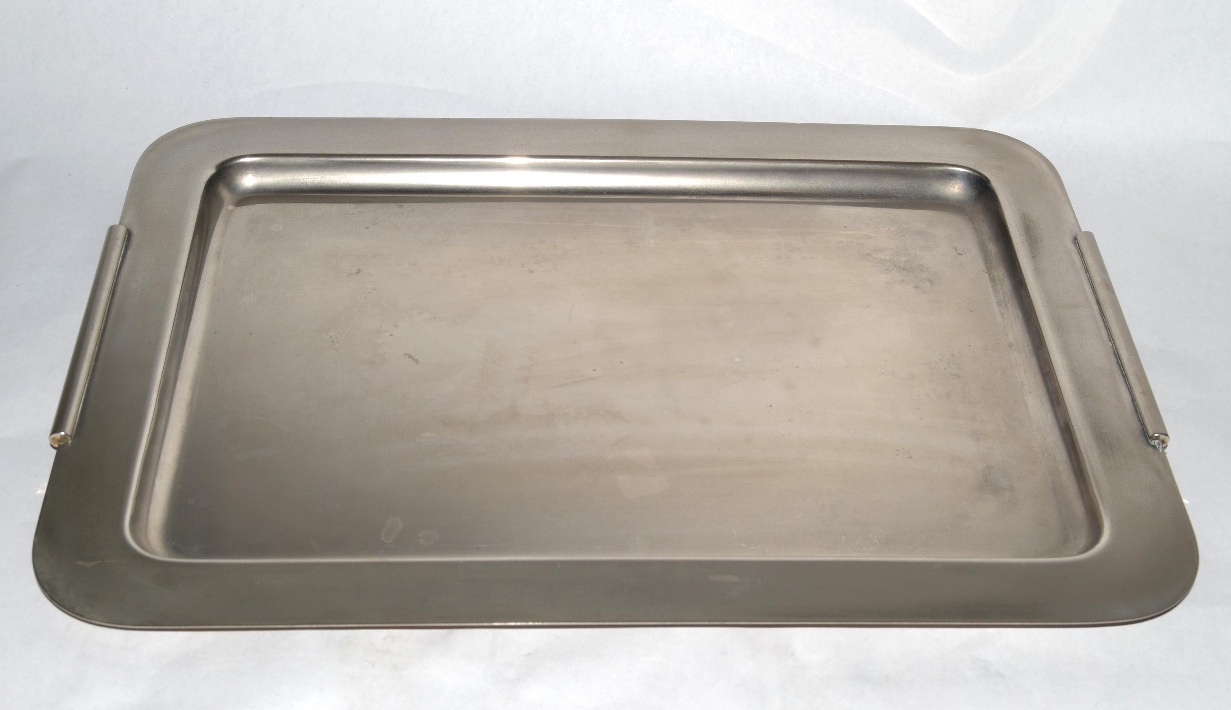 1980s Silver Plated Art Deco Style Platter Sering Tray by LASLO for Towle Italy For Sale 7