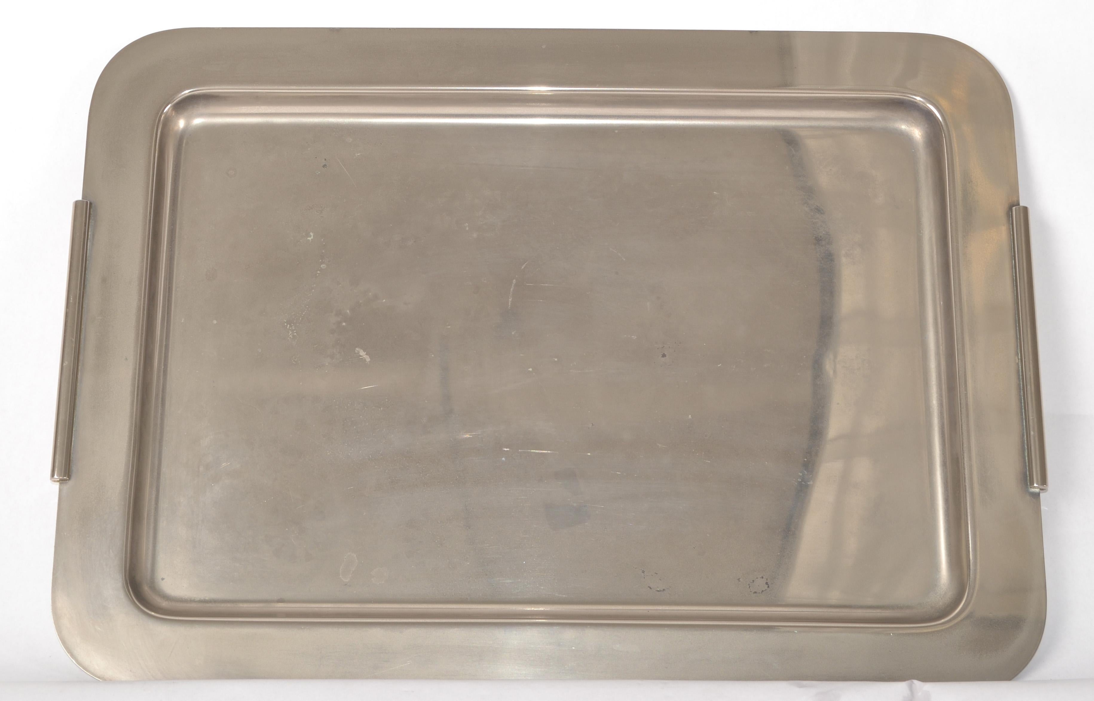 Italian 1980s Silver Plated Art Deco Style Platter Sering Tray by LASLO for Towle Italy For Sale
