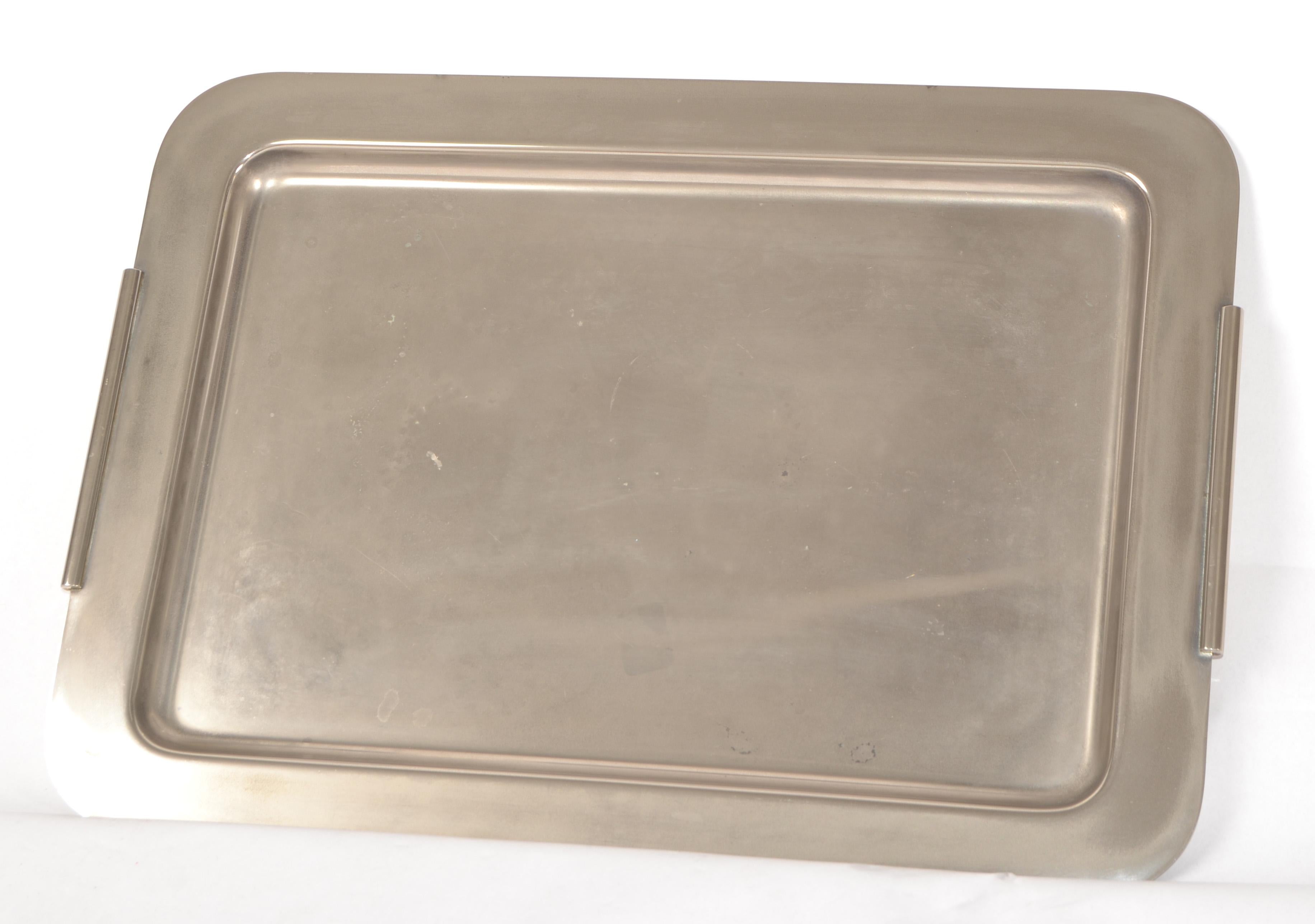 Hand-Crafted 1980s Silver Plated Art Deco Style Platter Sering Tray by LASLO for Towle Italy For Sale