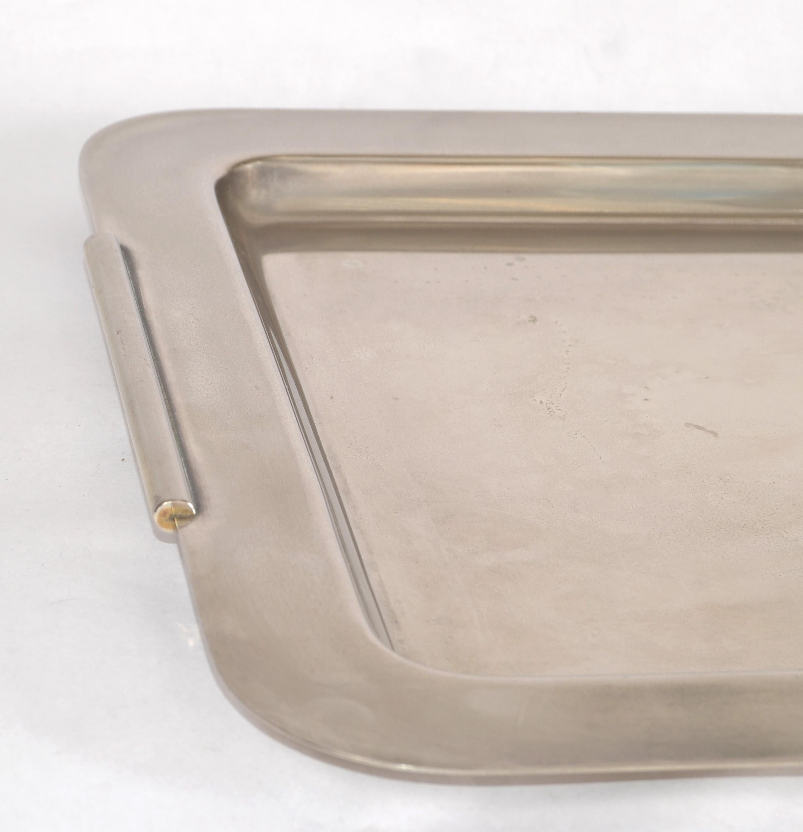 1980s Silver Plated Art Deco Style Platter Sering Tray by LASLO for Towle Italy For Sale 3