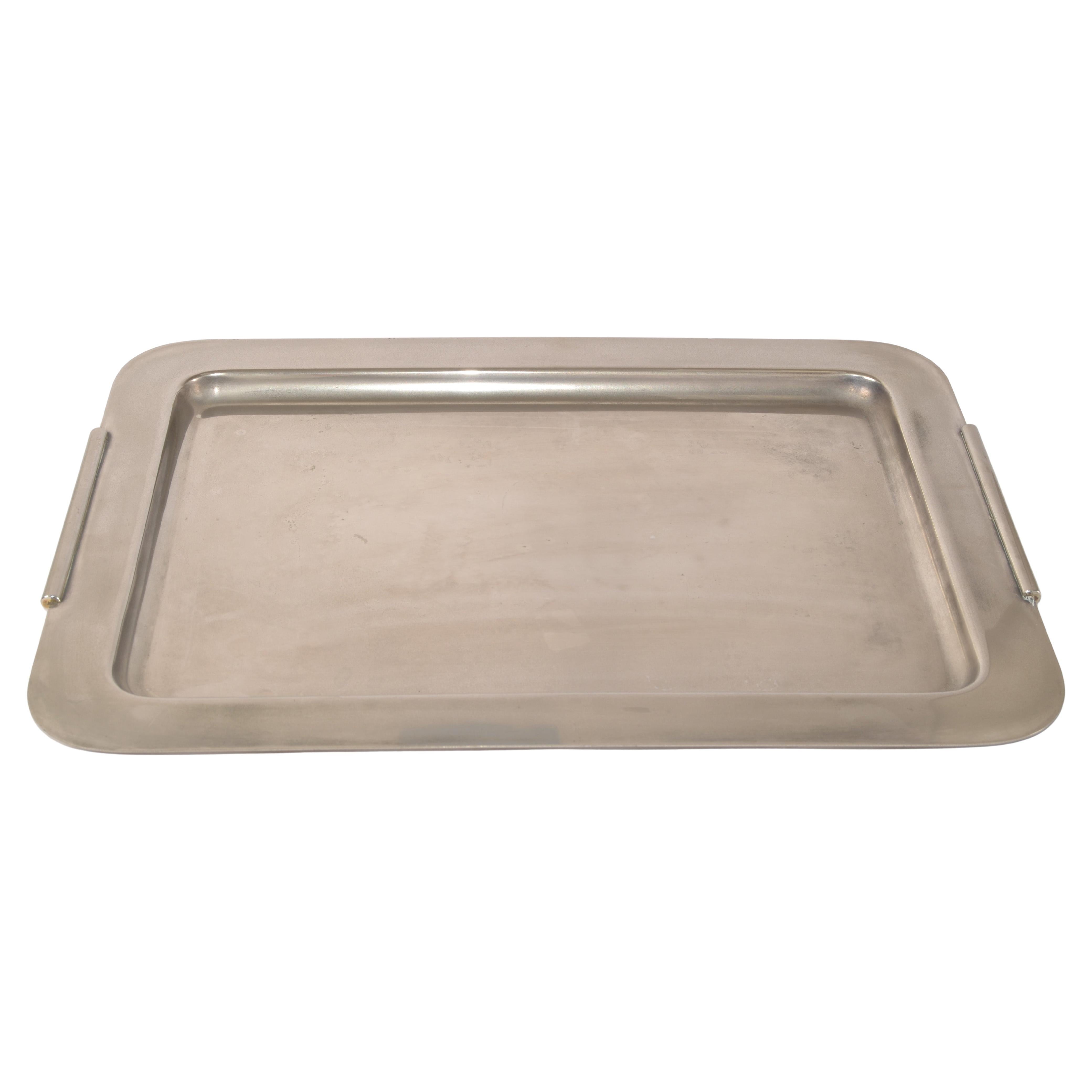 1980s Silver Plated Art Deco Style Platter Sering Tray by LASLO for Towle Italy For Sale