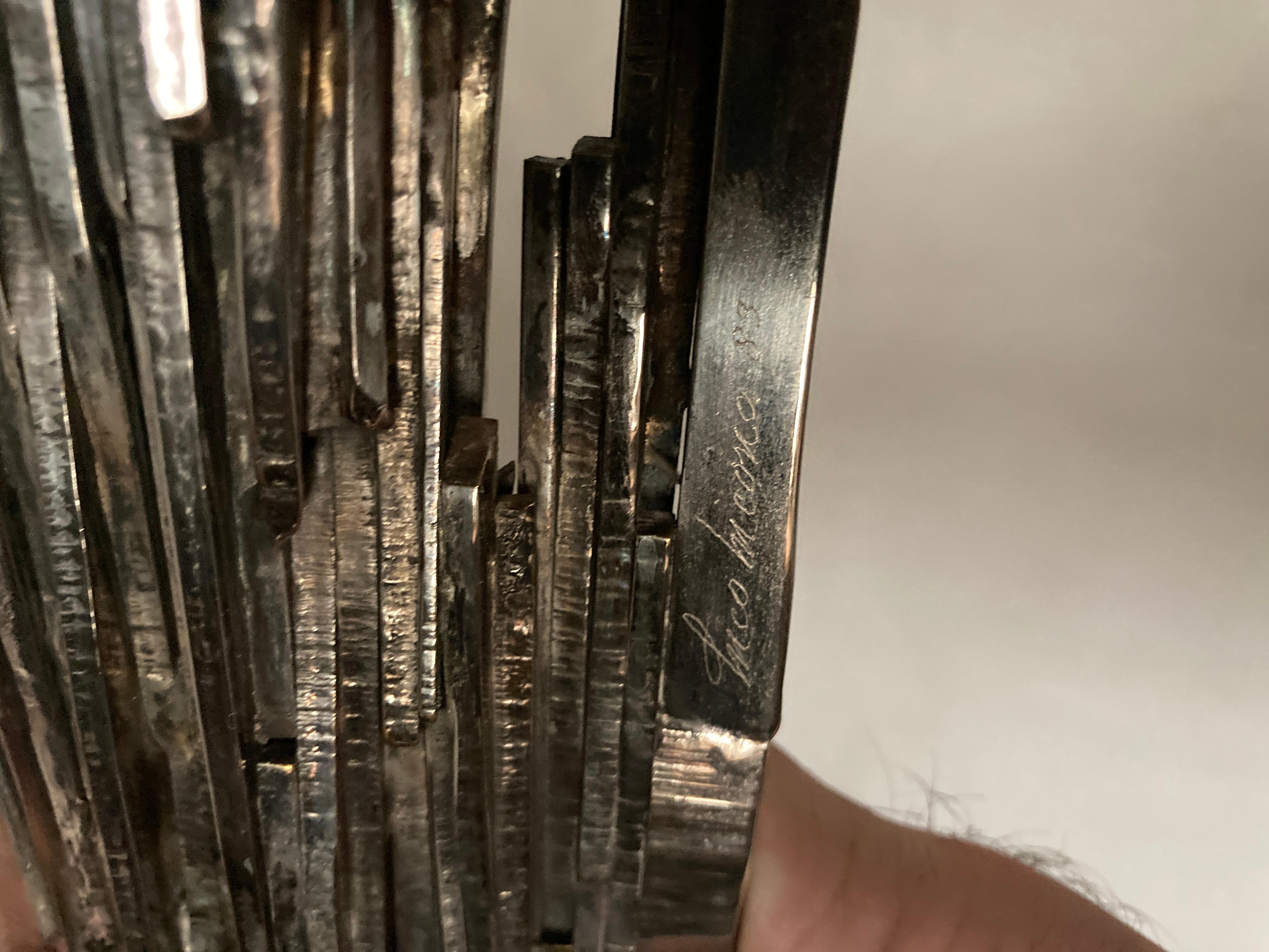 1980's Silver plated bronze brutalist sculpture signed Luco Brescono For Sale 4