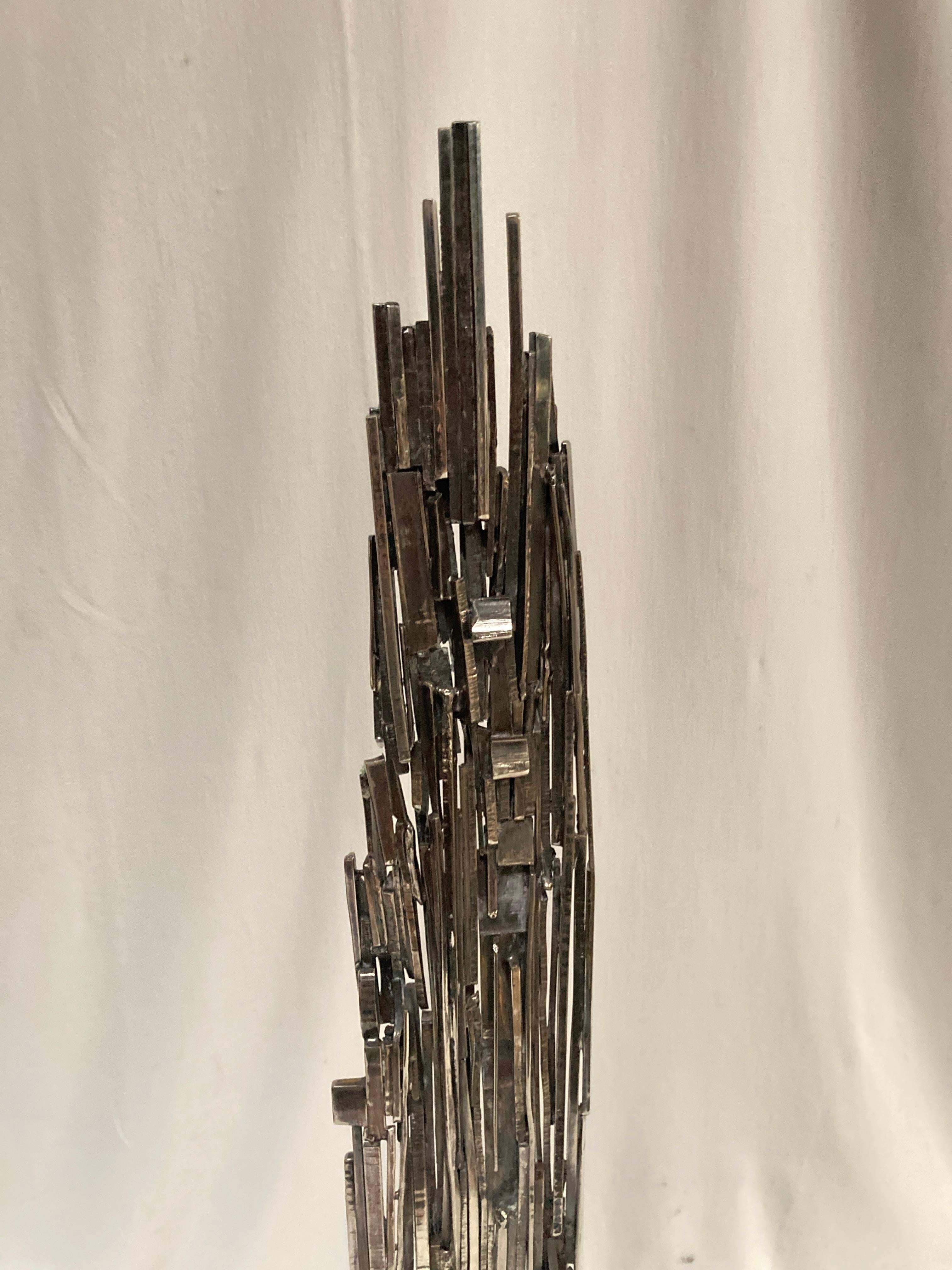 French 1980's Silver plated bronze brutalist sculpture signed Luco Brescono For Sale