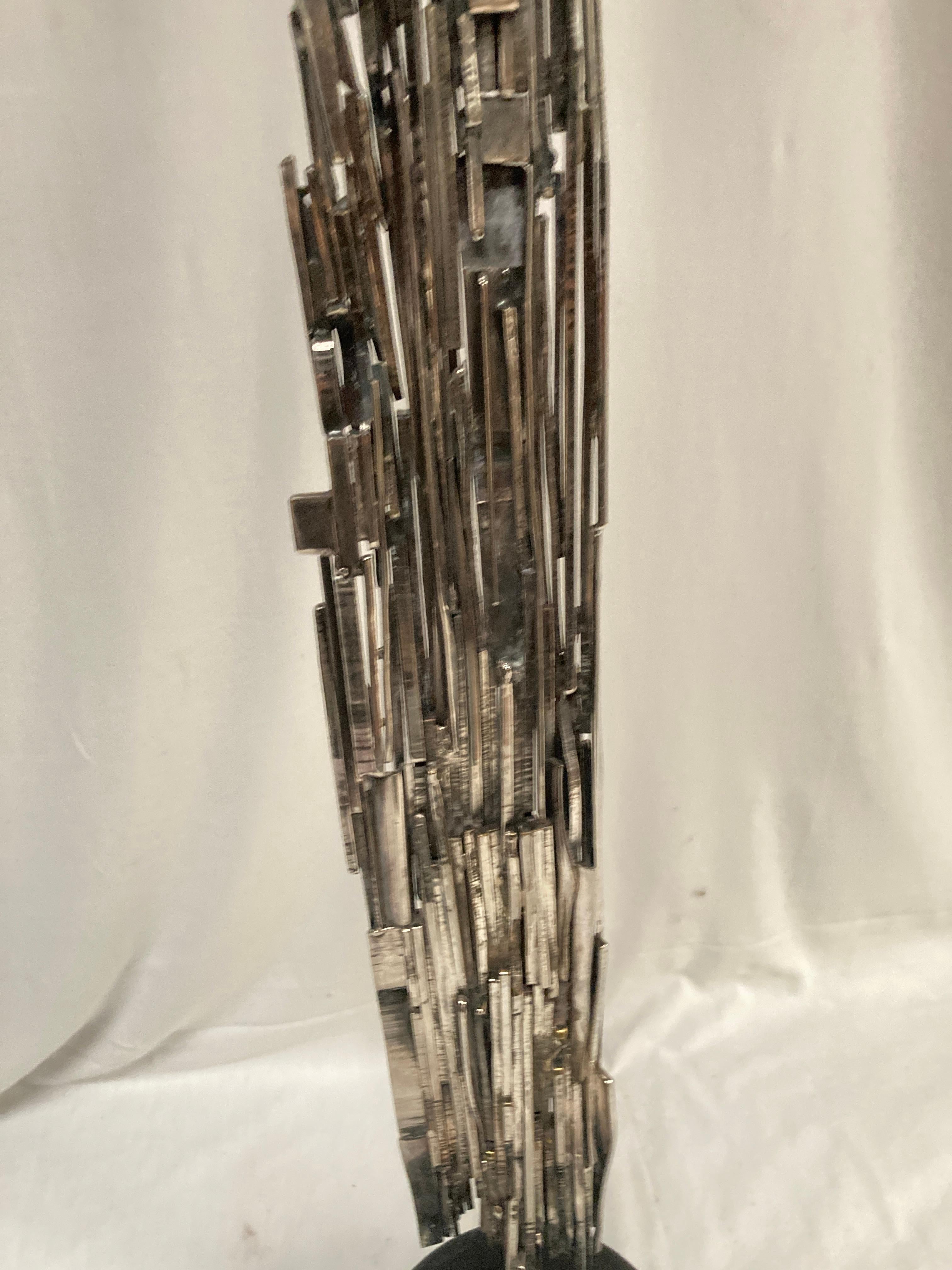 1980's Silver plated bronze brutalist sculpture signed Luco Brescono In Good Condition For Sale In Bois-Colombes, FR