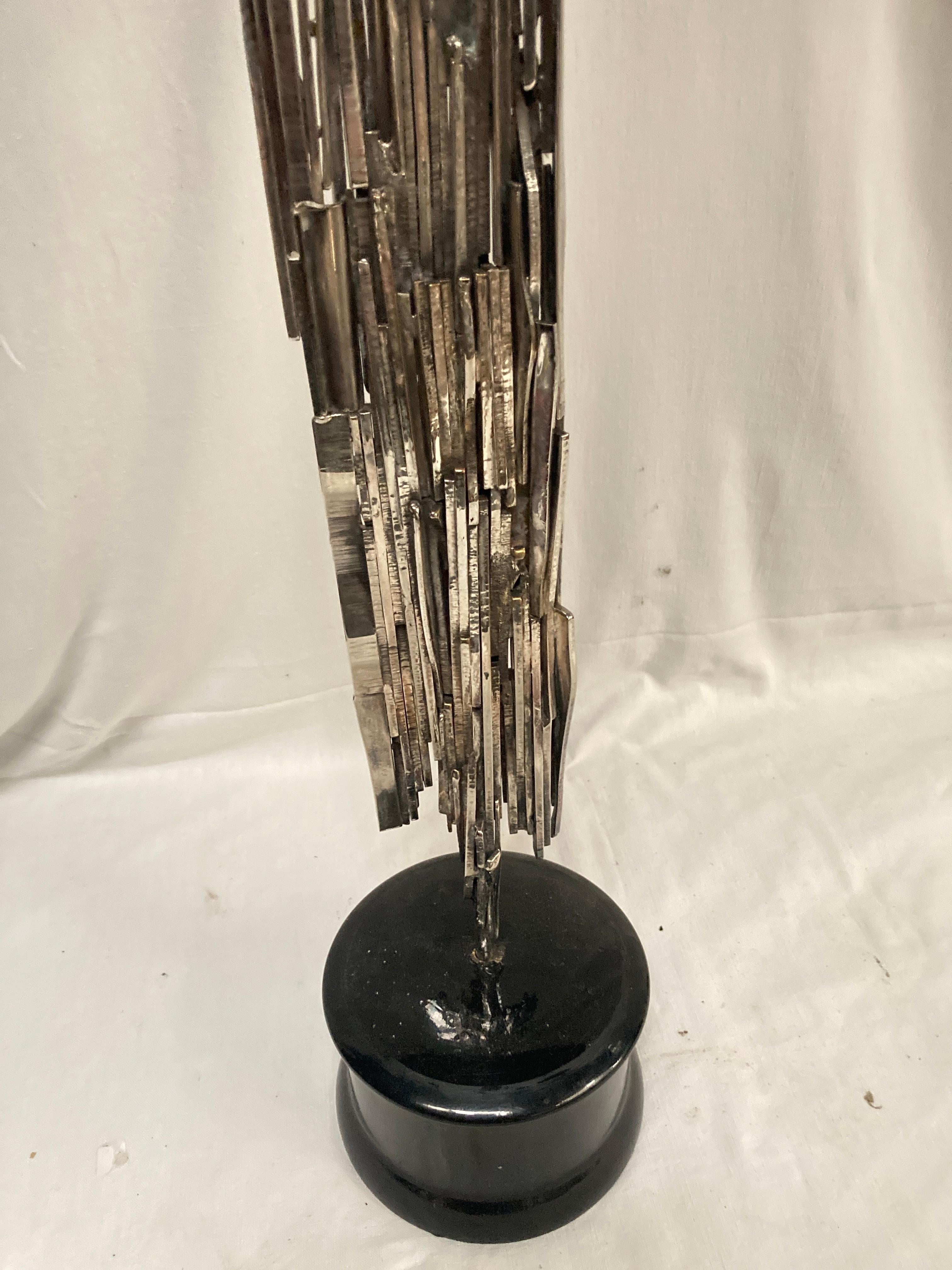 Late 20th Century 1980's Silver plated bronze brutalist sculpture signed Luco Brescono For Sale