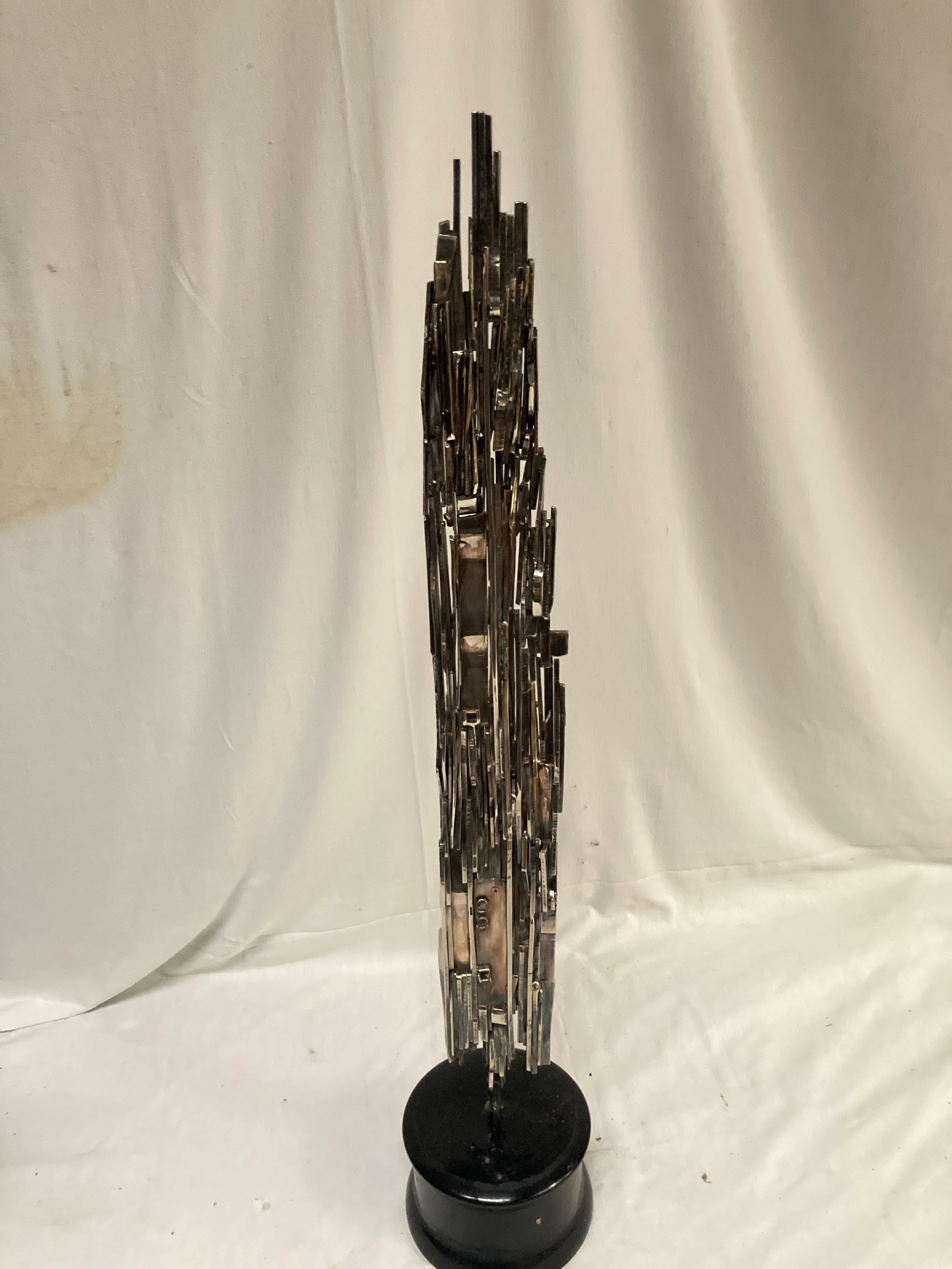 Bronze 1980's Silver plated bronze brutalist sculpture signed Luco Brescono For Sale