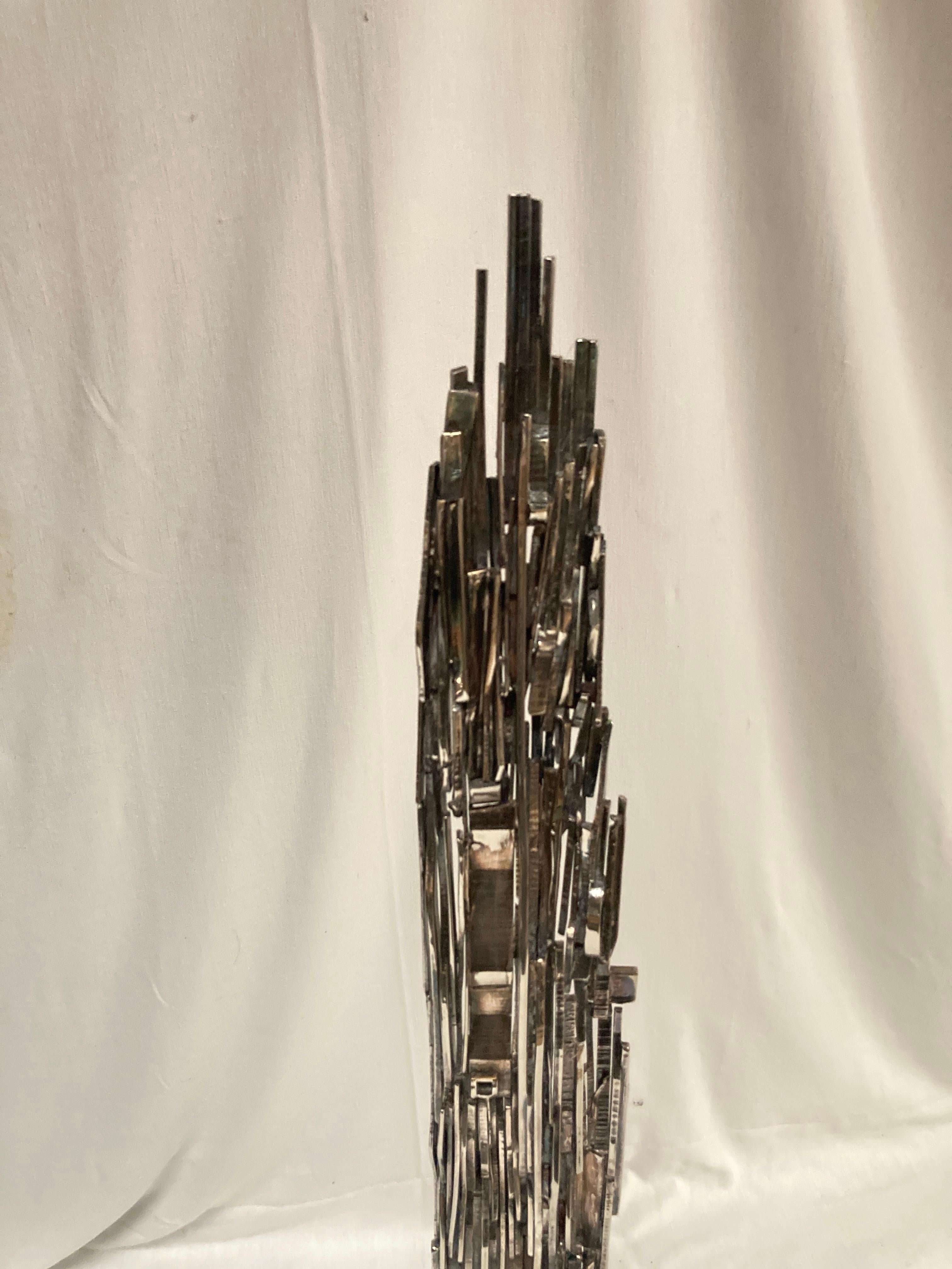 1980's Silver plated bronze brutalist sculpture signed Luco Brescono For Sale 1