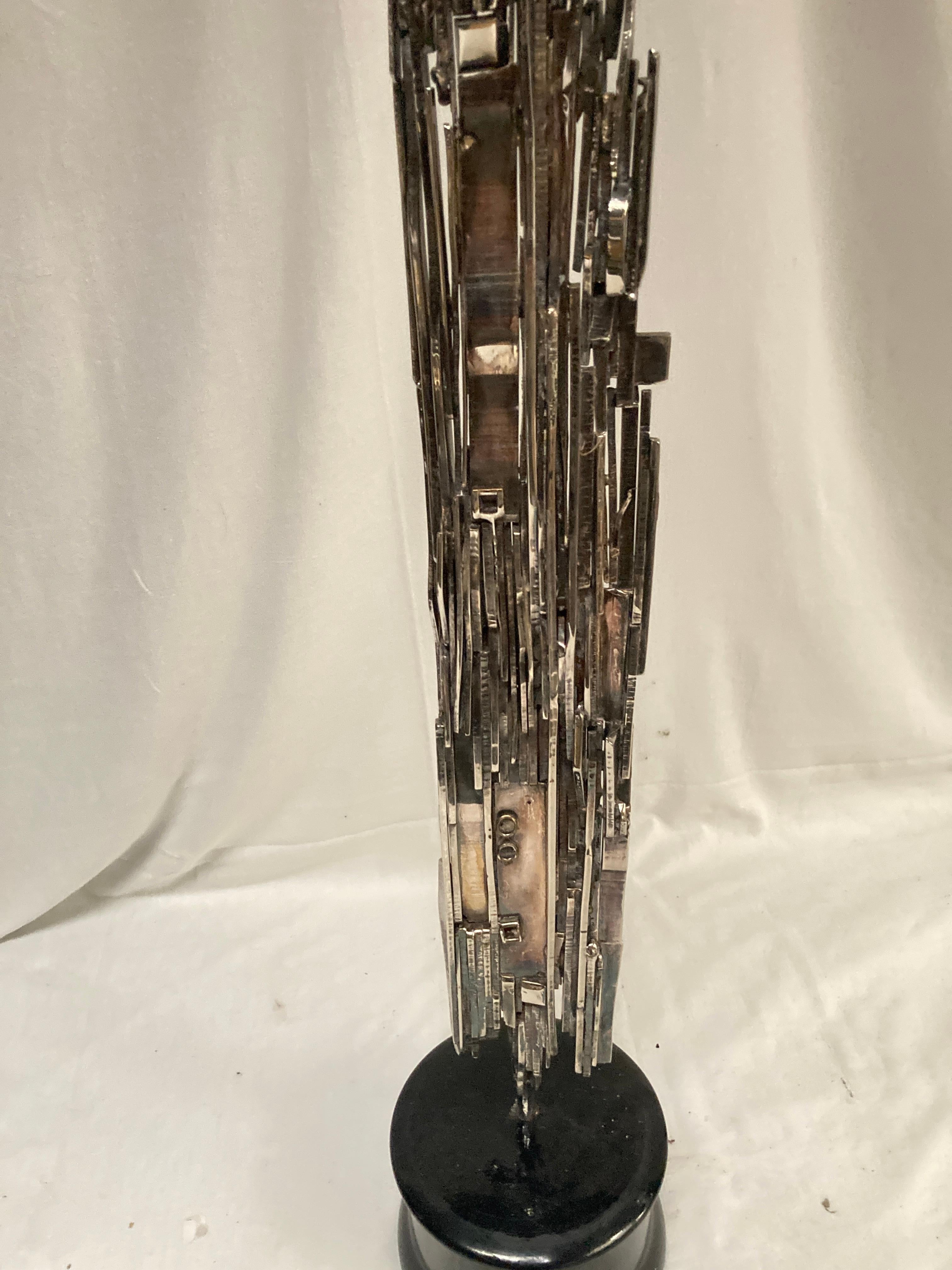 1980's Silver plated bronze brutalist sculpture signed Luco Brescono For Sale 2