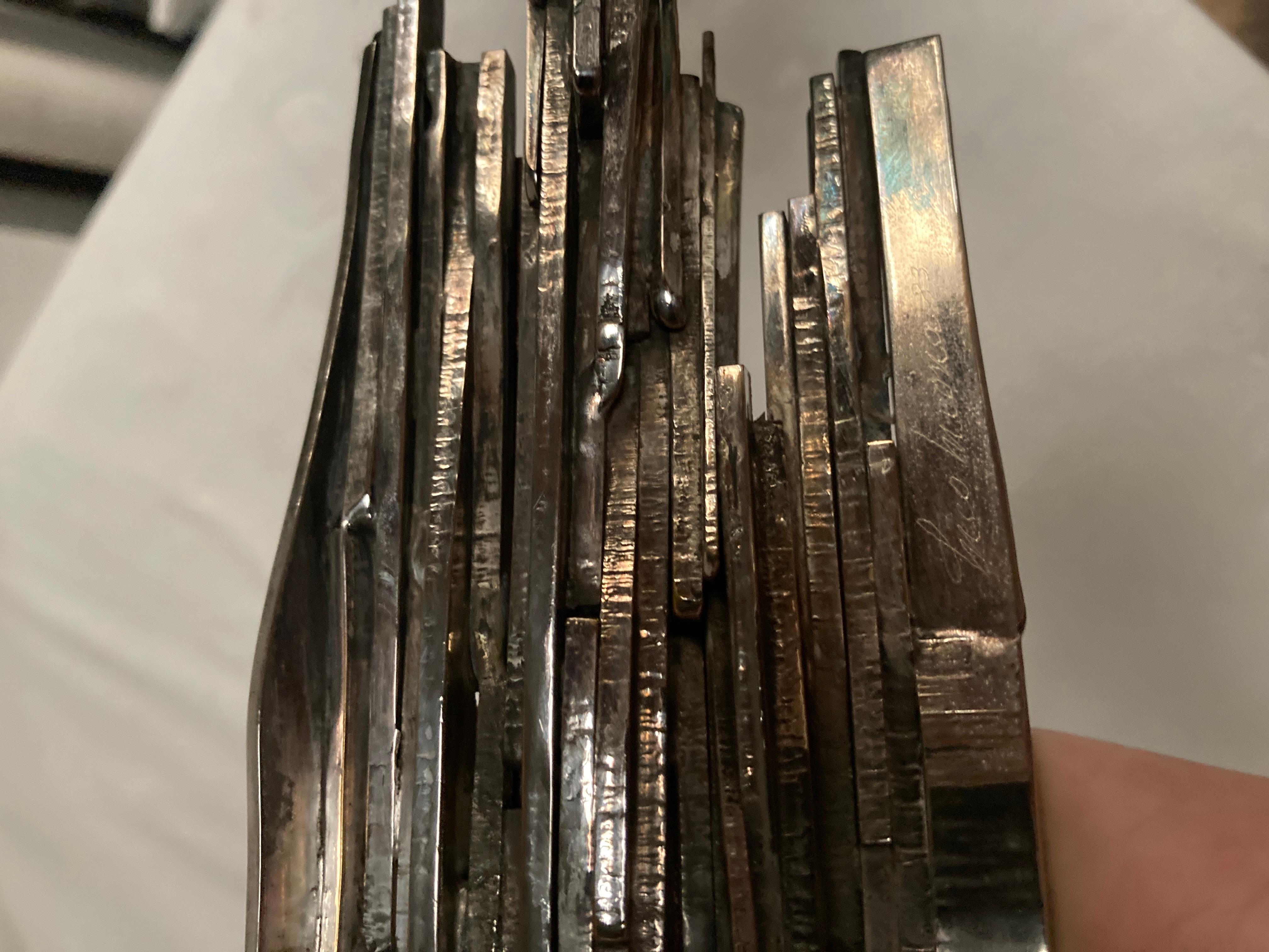 1980's Silver plated bronze brutalist sculpture signed Luco Brescono For Sale 3