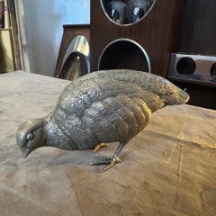 1980s Silver Plated Metal Partridge Paperweight By Gucci