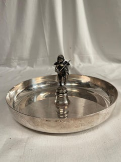 1980's Silver plated " vide poche " with an Angel playing violin by Hermès