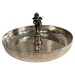 1980's Silver plated " vide poche " with an Angel playing violin by Hermès