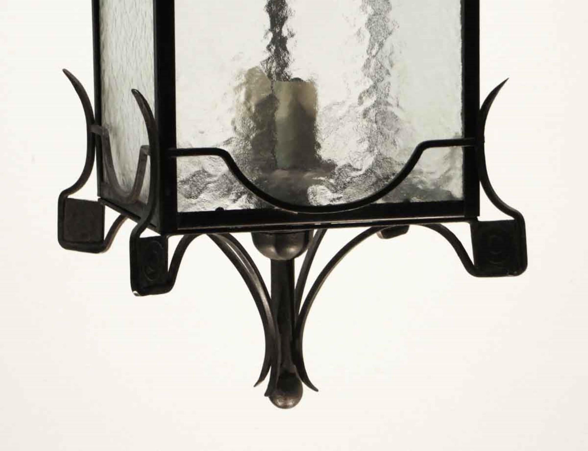 1980s Simple Wrought Iron and Clear Hammered Glass Pendant Ceiling Lantern 4
