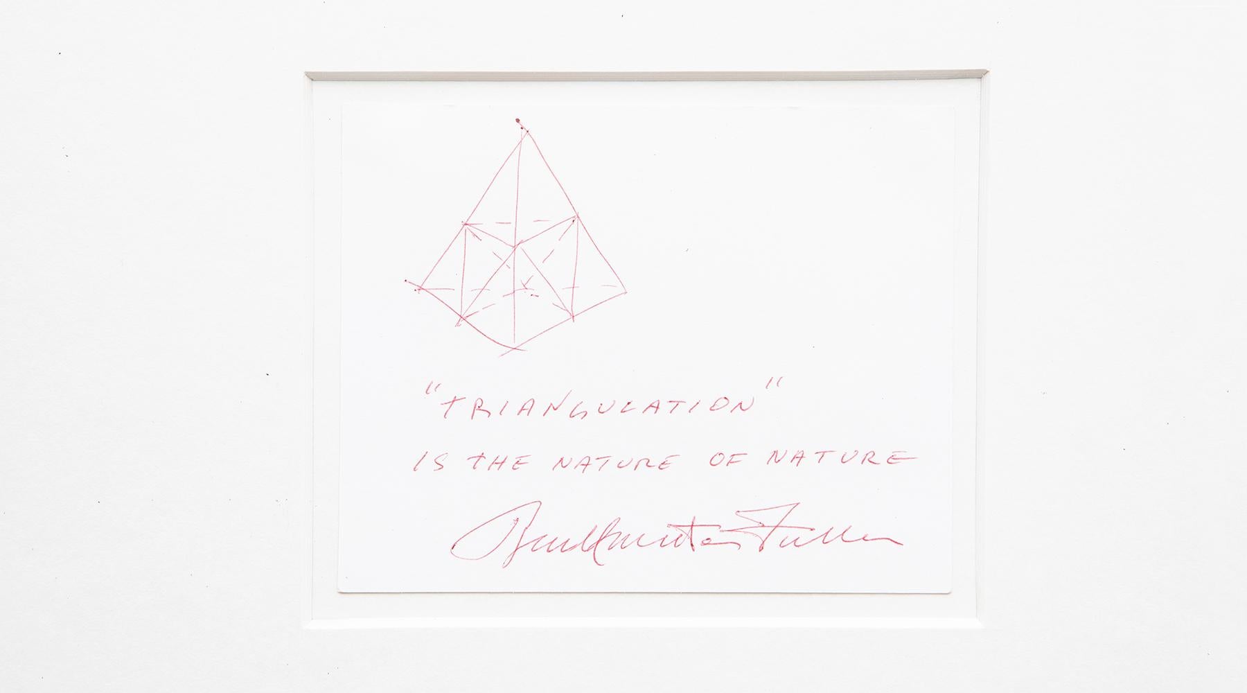 Sketch, original by Buckminster Fuller, Signed in front.

Original sketch by American architect, system theorist, author, designer, inventor and futurist Buckminster Fuller. Signed in front.

The exceptional multitalent Fuller is vividly